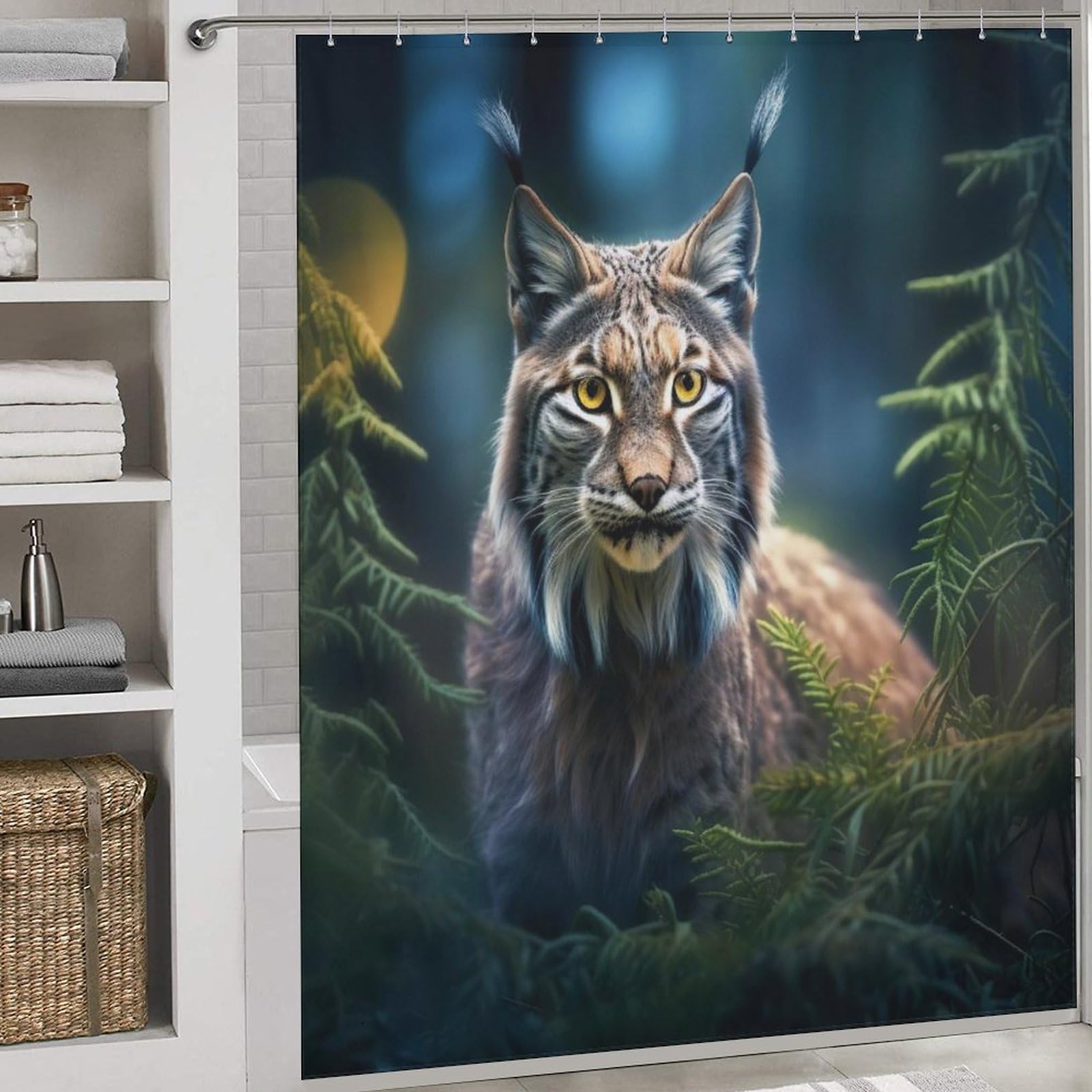 Rideau de douche tissu lavable Lynx pour une salle de bain moderne