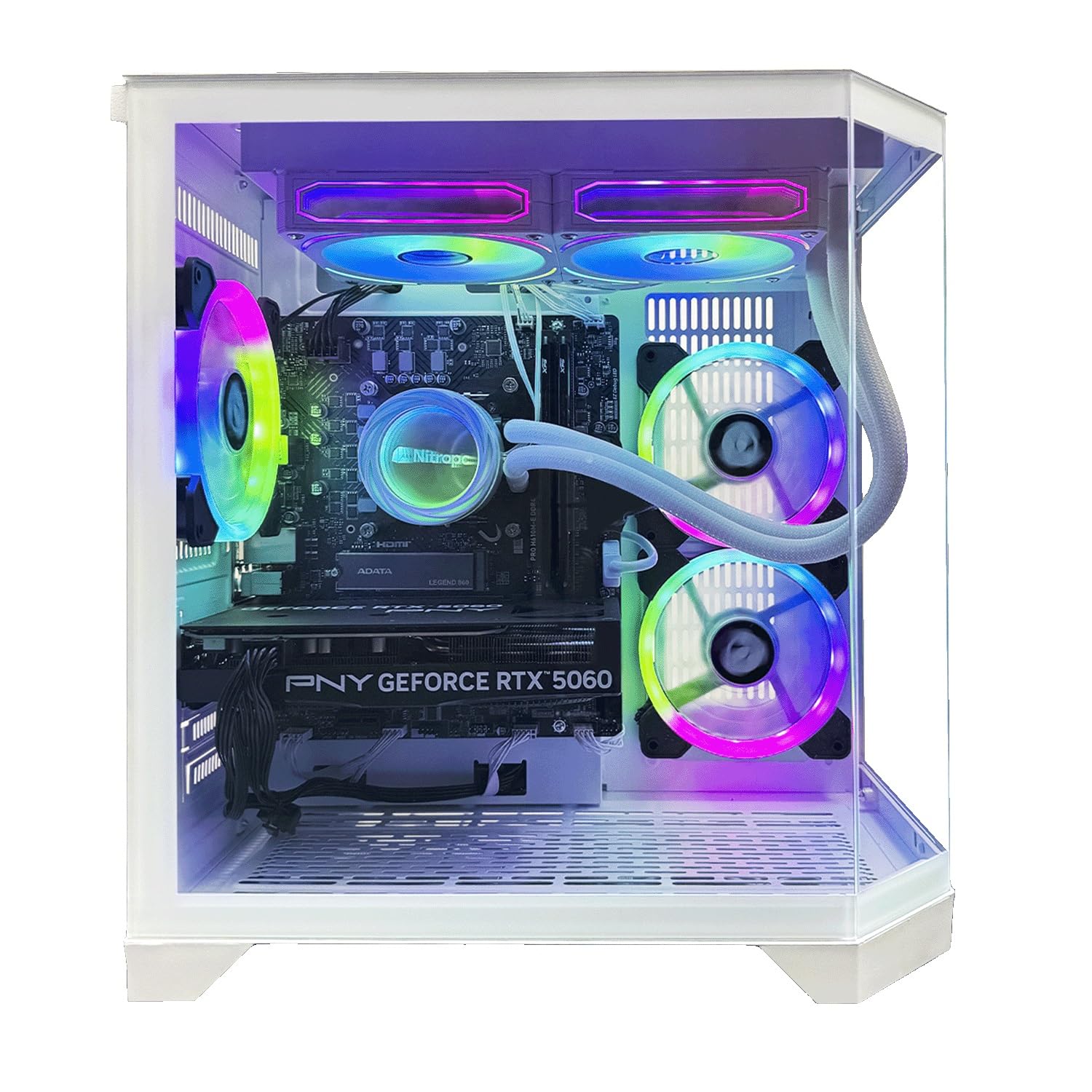 NitroPC - Pack Avanzado | PC Gaming Completo (Intel Core i5 14400F 4/8 4.7 GHz RTX 3050 8GB, RAM 16GB, M.2 1TB, Windows 11 Pro, RGB | WiFi,Monitor 24" Teclado ratón Auriculares) PC sobremesa (Blanco)
