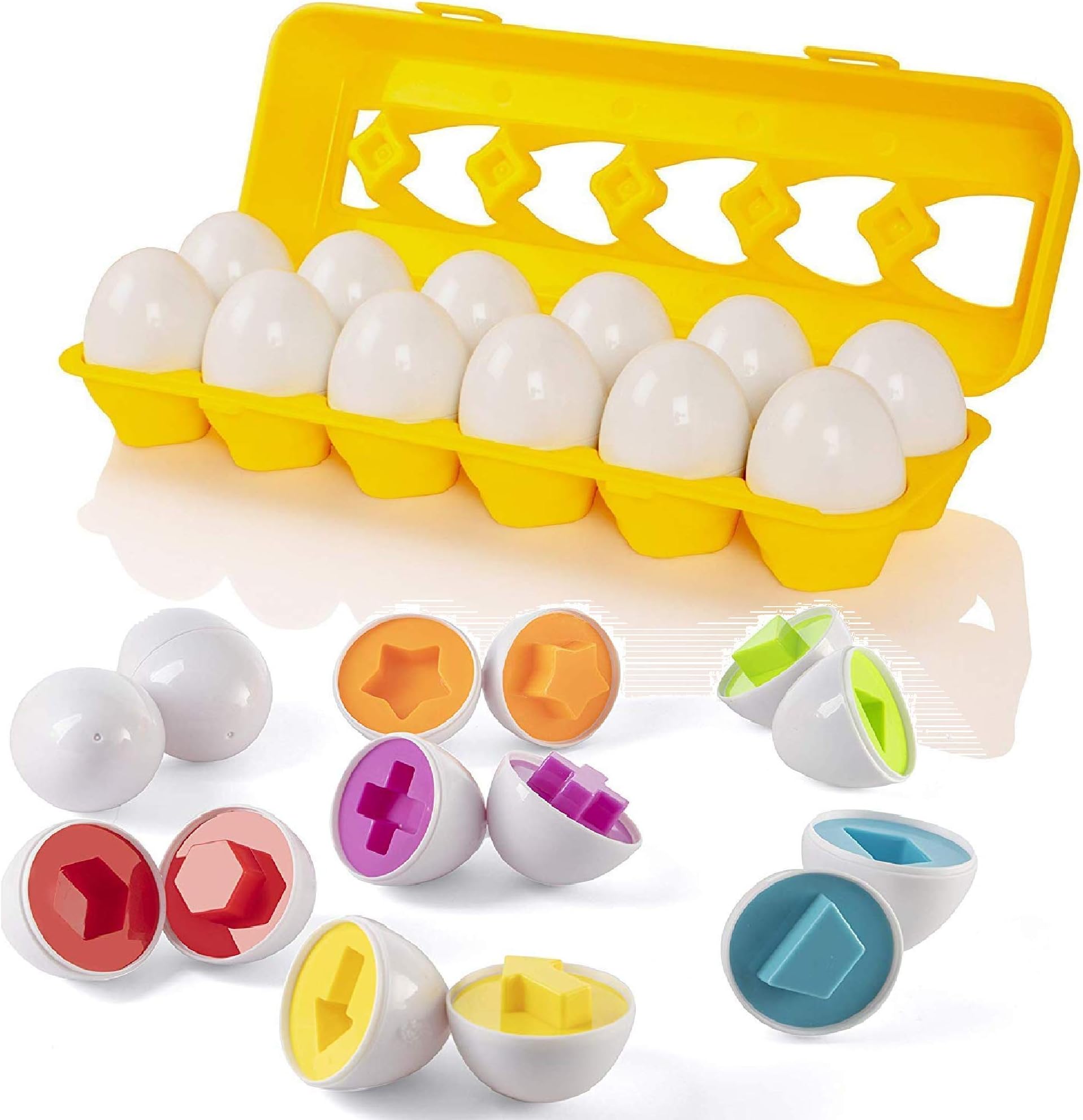 Easter Matching Eggs with Yellow Eggs Holder - STEM Toys Educational Toy for Kids and Toddlers to Learn Color & Number Recognition Easter Gift Easter Eggs