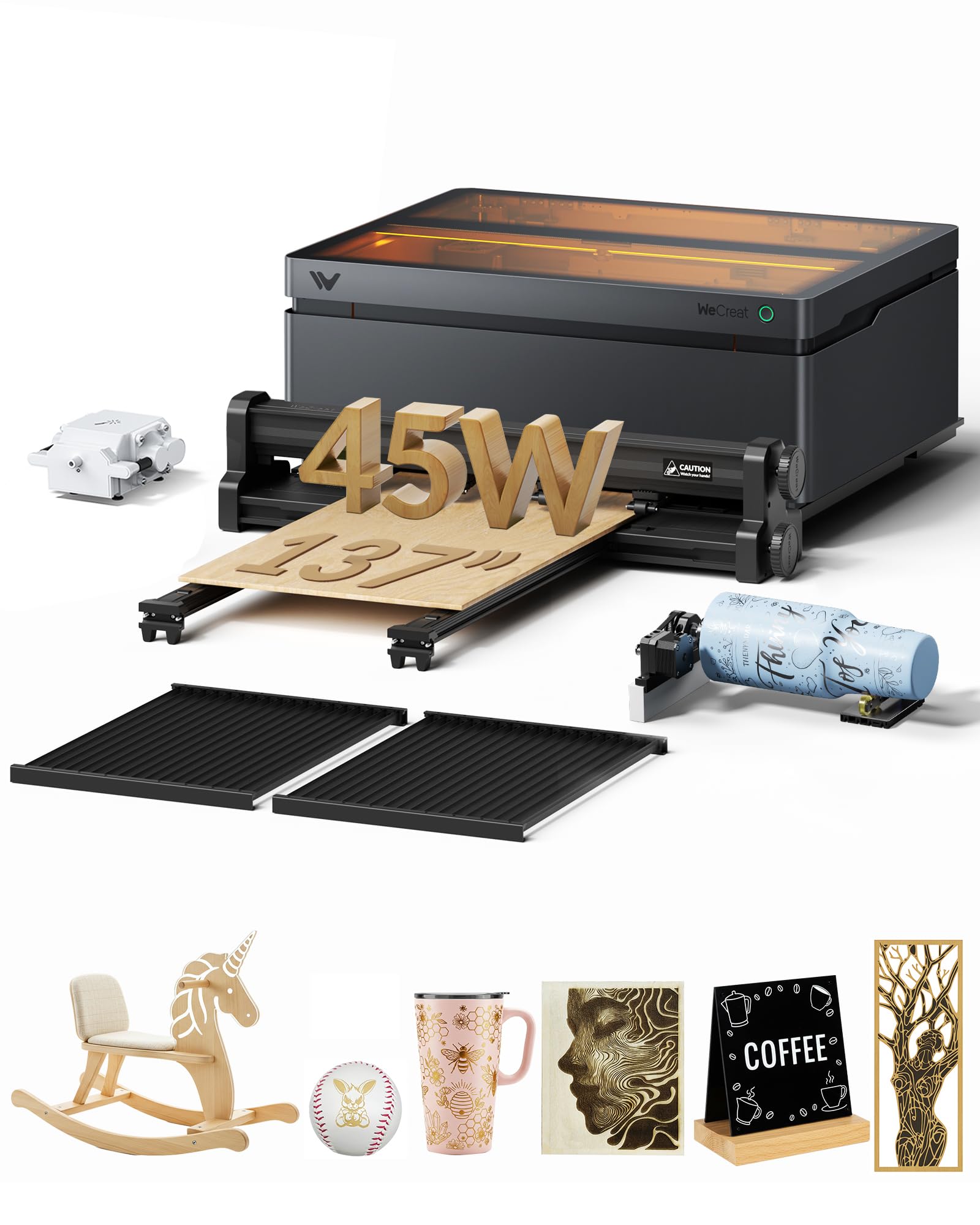 WECREAT Vision Pro 45W Laser Engraver and Cutter with 137” Auto Conveyor Feeder & Rotary Pro, HD Camera & Auto-Lifting, Laser Cutter Cuts 1” Wood, Full Enclosure Laser Engraving Machine for Woodworker