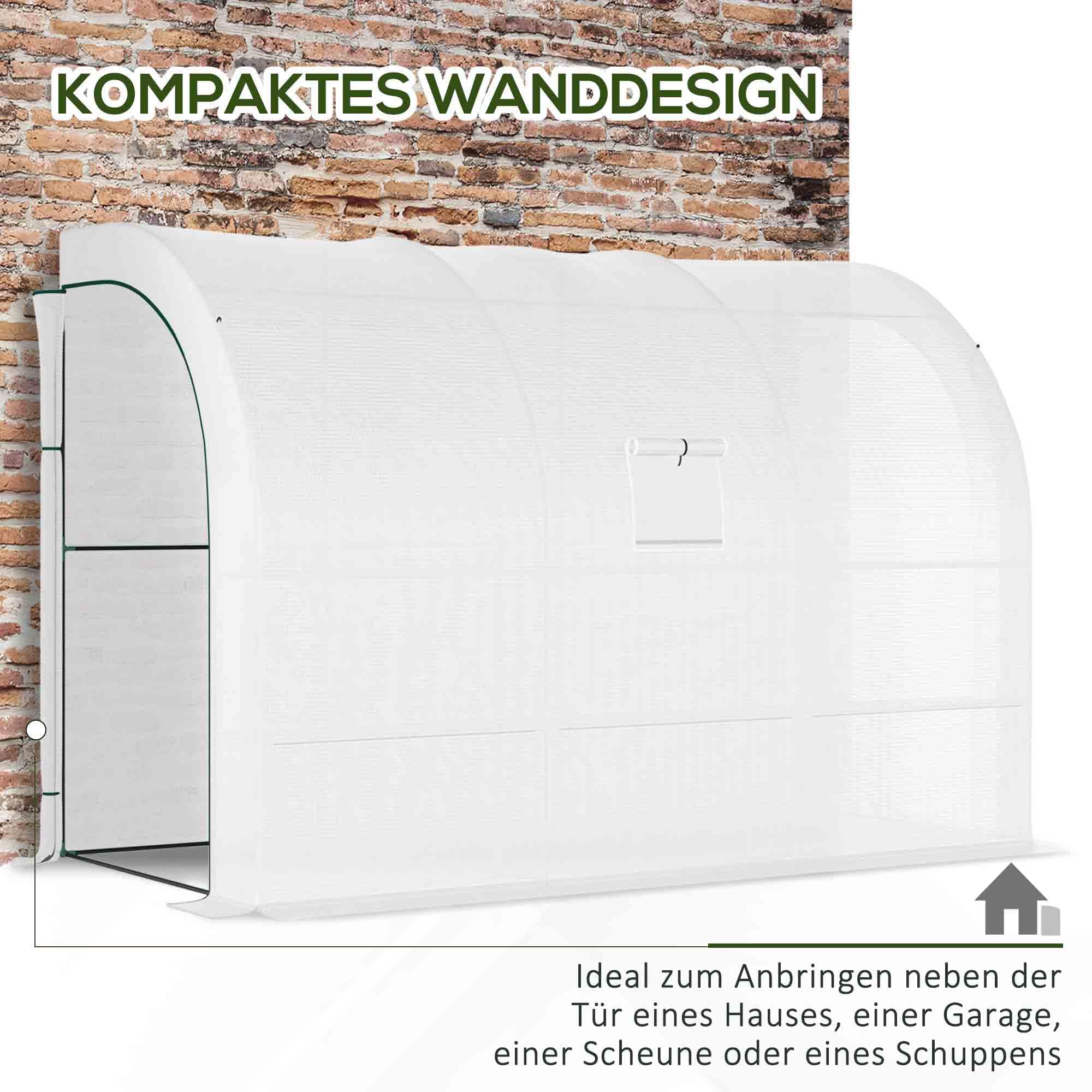 Outsunny Szklarnia z regałami, odporna na warunki zimowe foliowa ze stali, montowana na ścianie, dla ogrodu i balkonu, do pomidorów, 300 x 150 x 213 cm