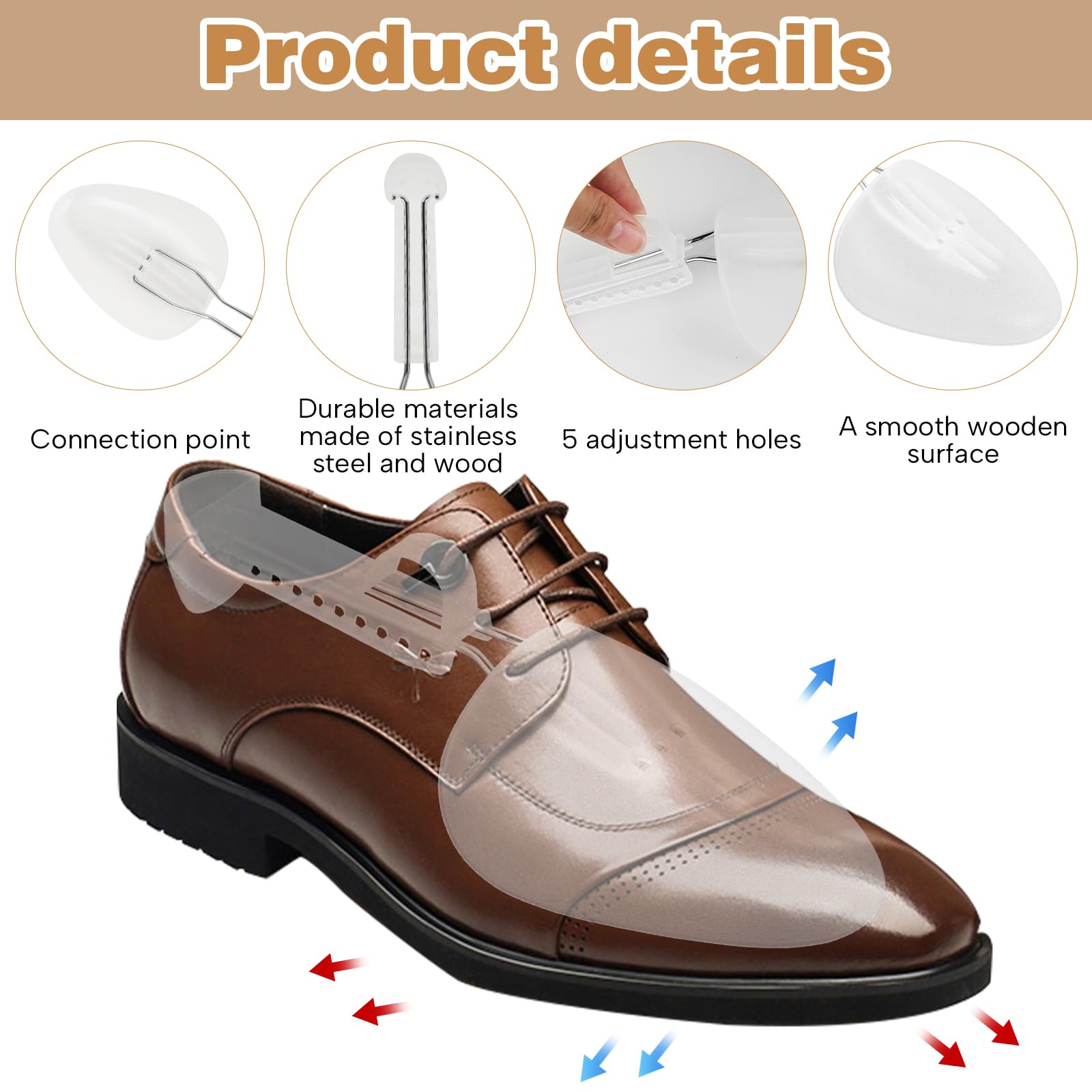 Árbol de zapatos para hombre, estirador de zapatos, longitud ajustable, soporte en forma de zapato, Blanco 4 pares, for Men's Shoes Size 5.5-11