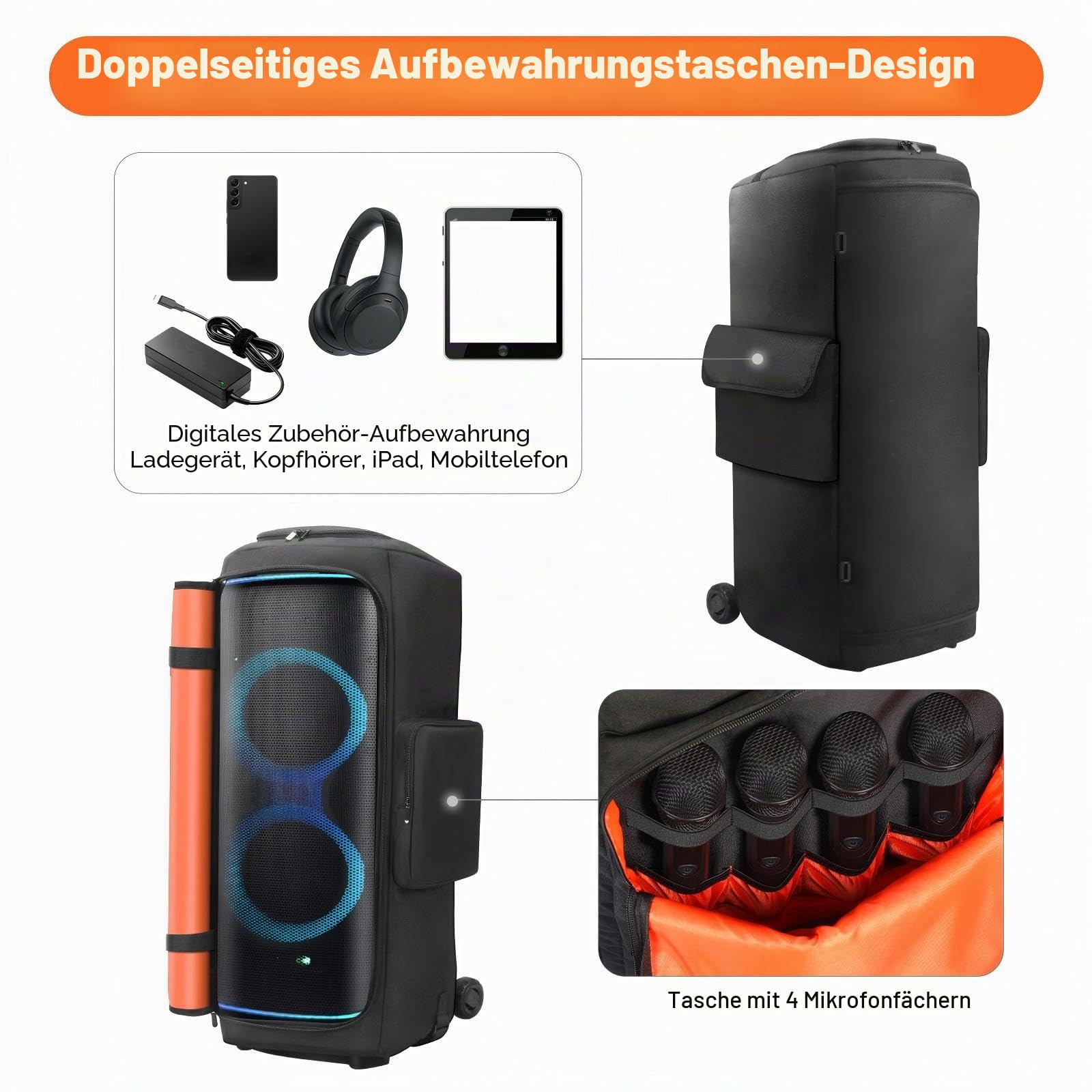 Lautsprechertasche kompatibel mit JBL PartyBox 720 tragbarem Lautsprecher, Outdoor-Party-Reise-Staubschutz-Schutzhülle Aufbewahrungstasche mit Taschen für JBL PartyBox 720 und Zubehör