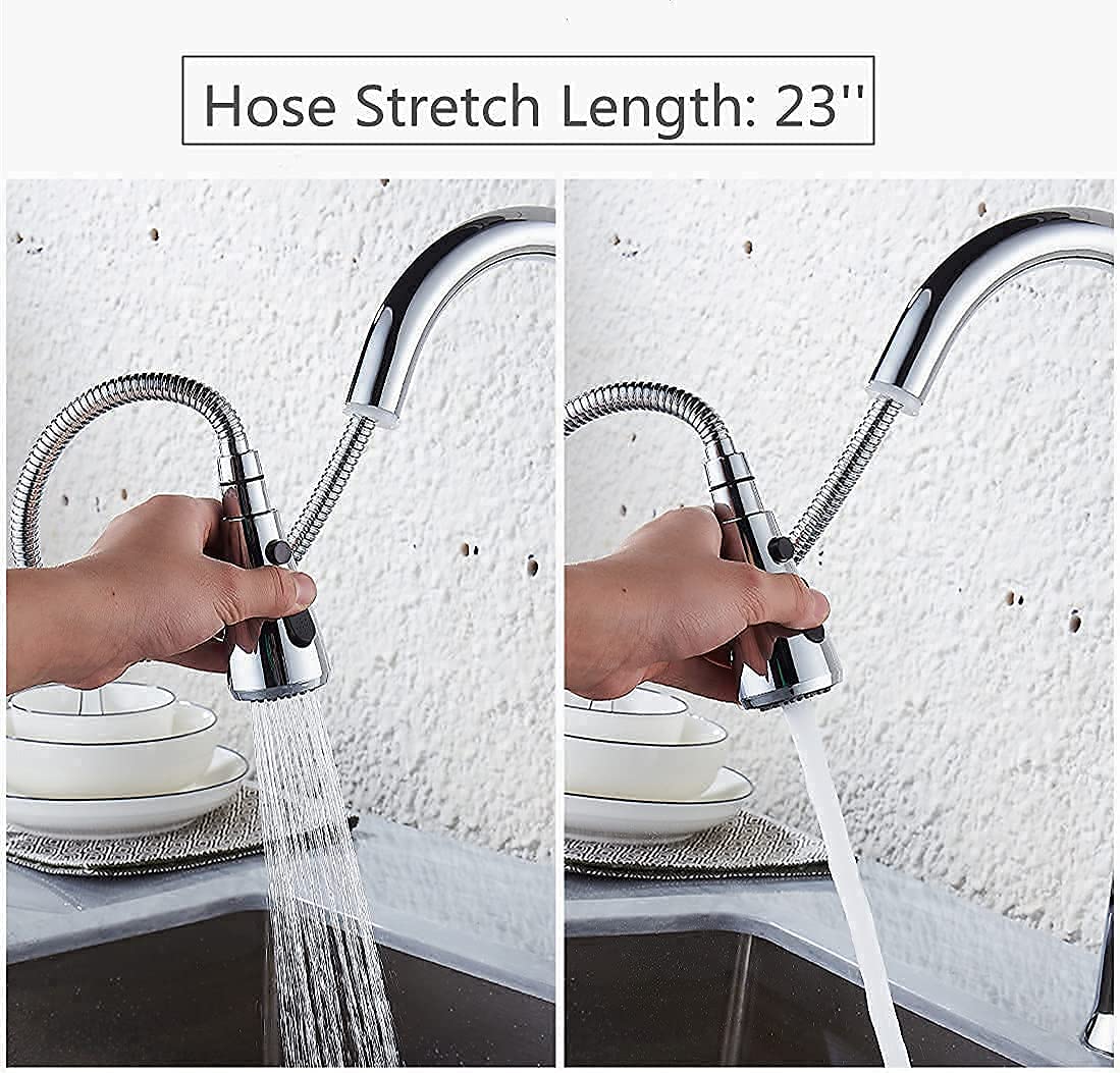 Sccot Kitchen Sink Faucet Solid Brass with Pull Down Sprayer, Chrome