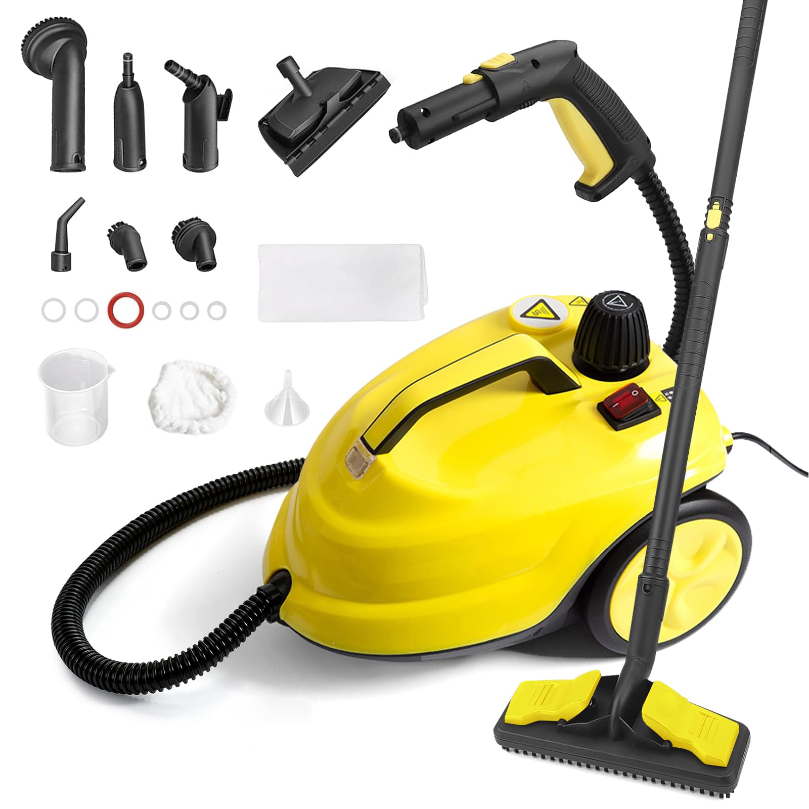 Pulitore a Vapore 2000 W, Pulitore Vapore Casa Portatile con 15 Accessori, Pressione 4 Bar, Serbatoio: 2 L,Vaporetto per la Pulizia Domestica di Tessuti, Fughe, Piastrelle, Auto, Cucina e Bagno