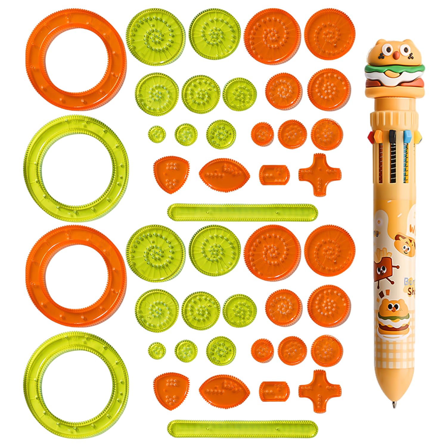 GDFHBD 44 Pieces Of Spiral Plotter, 1 Piece Of Ten-Color Ballpoint Pen, Multi-Function Painting Template Set