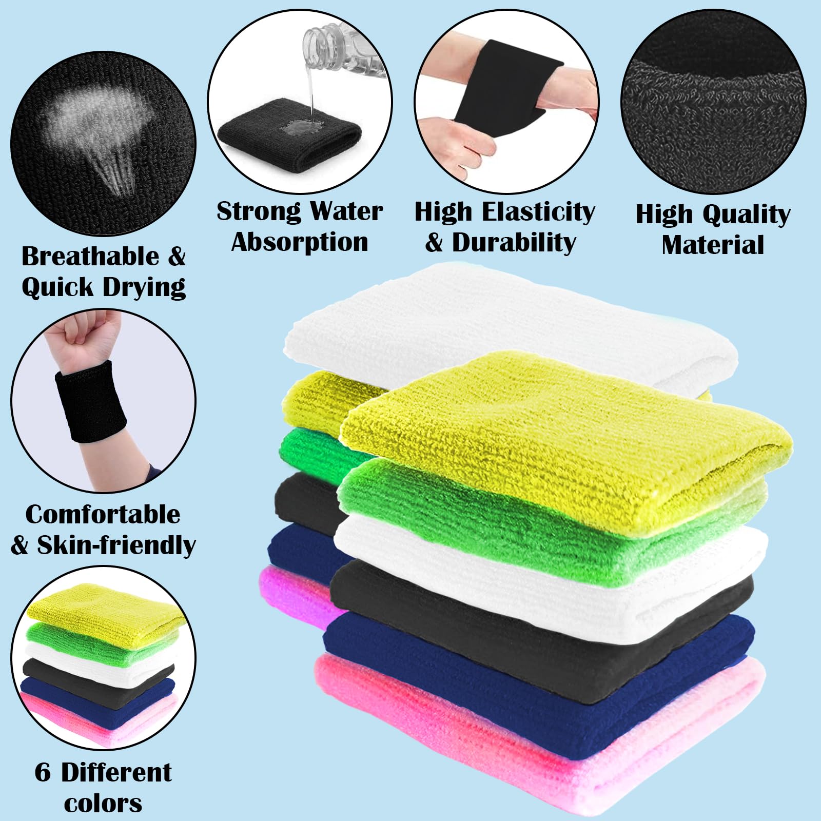 Fascie Da Polso In Cotone 12 Pezzi - Assorbisudore Per Sport E Palestra - Foto 6