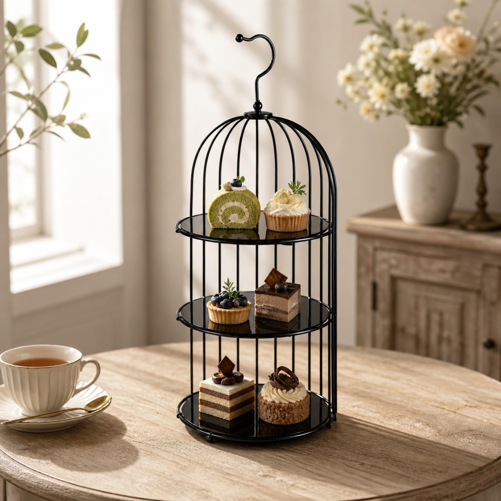 Colcolo Expositor Postres Estilo Jaula Pájaro corativo Acrílico con Gancho Autoportan para Entrenimiento en Casa , 8 Pulgadas , Jaula 3 Niveles