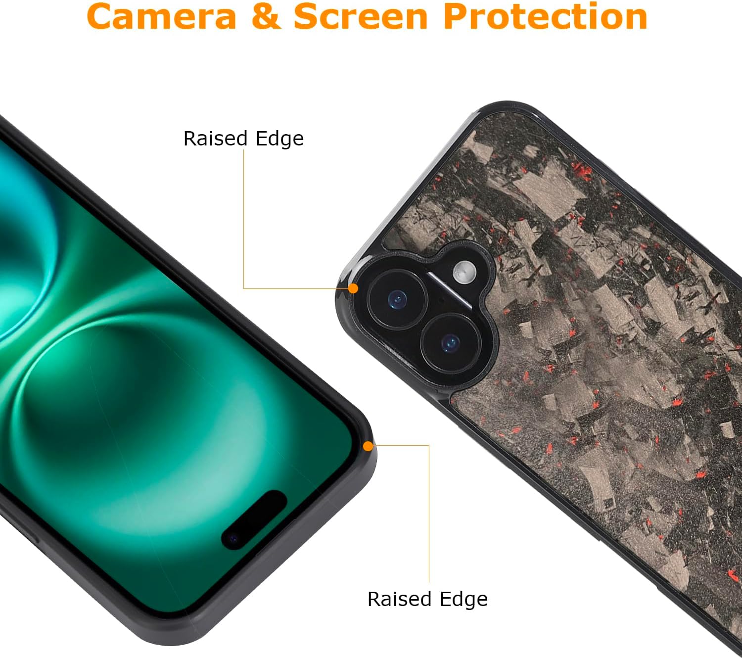 molzar Grip Series for iPhone 16 Case with Real Forged Carbon Fiber, Grippy Edges Design, Works with Qi-Certified Chargers, Compatible with iPhone 16, Matte Black/Red
