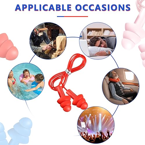 Miniatura 7 de Xuhal 200 pares de tapones para los oídos con cable, tapones para los oídos de silicona a granel con reducción de ruido, tapones para los oídos más