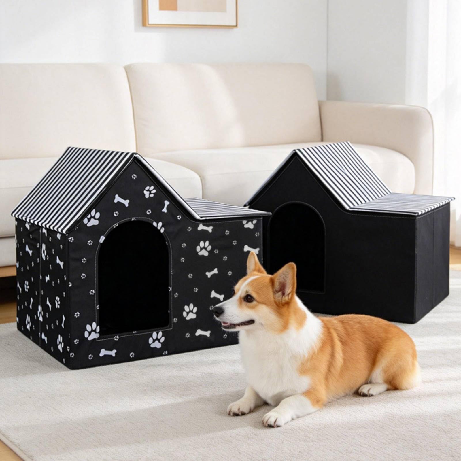 Baoblaze Outdoor Shelter Plegable para Mascotas Casa Refugio con Estructura Ligera y Fácil de Montar Tela Lavable y Cálida Adecuada para Gatos y Perros en Viajes Camping y Jardín, Negro, Grande