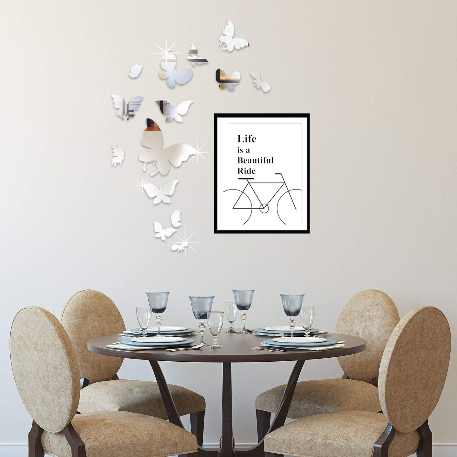 Walplus 58 x 80 cm "Bicycle Quote + 14 Mirror Butterflies Wall Art" Removable Wall Stickers Frame Sticker Office Home Decoration - Image 2