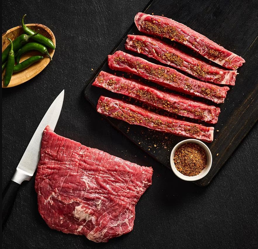 Flank Steak Beef , Bring some fun and flavor to your meals with this Flank Steak Beef. These pre-trimmed steaks are ready-to-cook. Add it to any of your recipes to enjoy your dishes on a busy day or during a relaxing weekend . [ 32 oz , 2 lb ]