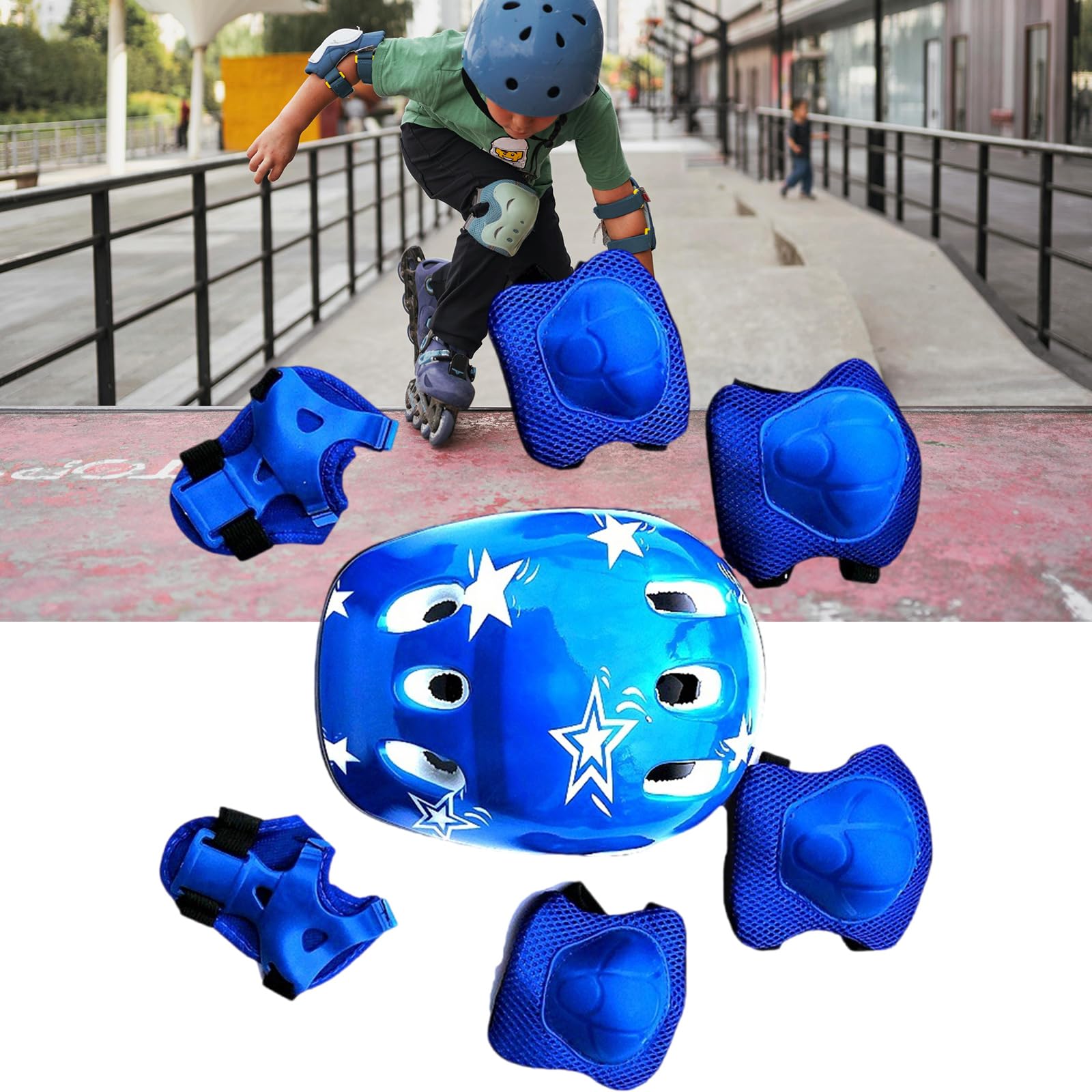 Lot de 7 équipements de protection pour enfant 3-16 ans genouillères coudières protège-poignets scooter patinage