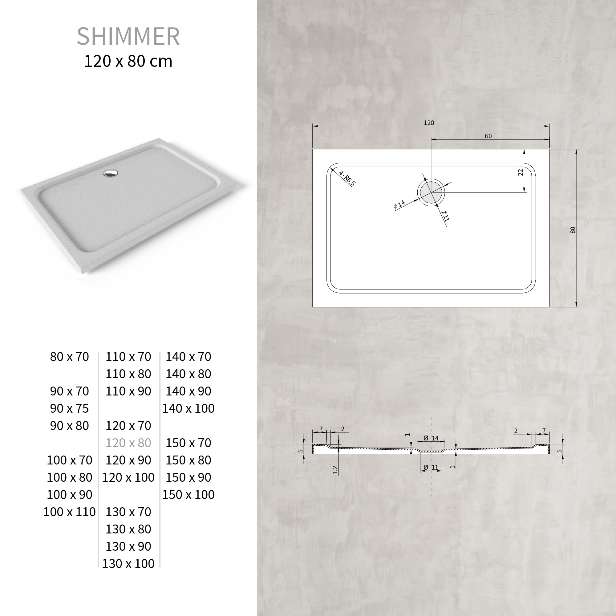 Plato de Ducha Acrílico 100x120 cm Blanco| Textura Pizarra Antideslizante | Extraplano 5 cm | – Incluye válvula y rejilla | Moments of Glass