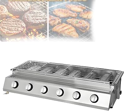 Propane Infrared Steak Grill - Efficient Heating Outdoor Portable Gas Grill with Vertical Cooking, Stainless Steel Single Burner, Perfect for Steak, Ribeyes, Picnic, BBQ 6Burner
