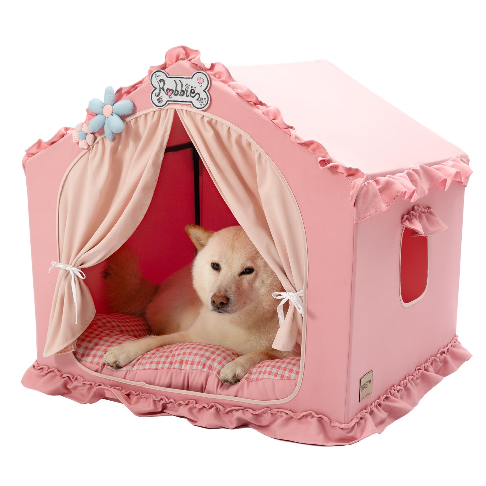 Jiupety Niche pour chien Cabane d'intérieur pliable lavable avec cadre toit ventilé taille L 64x64x64 cm 9-18 kg