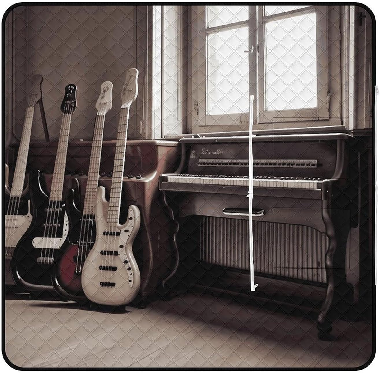 Guitar Bass Music Musical Instruments Picnic Blanket with Zipper Water Resistant Sand Free Picnic Mat Washable Foldable Easy Carry Beach Blanket for Lawn Beach Hiking Camping