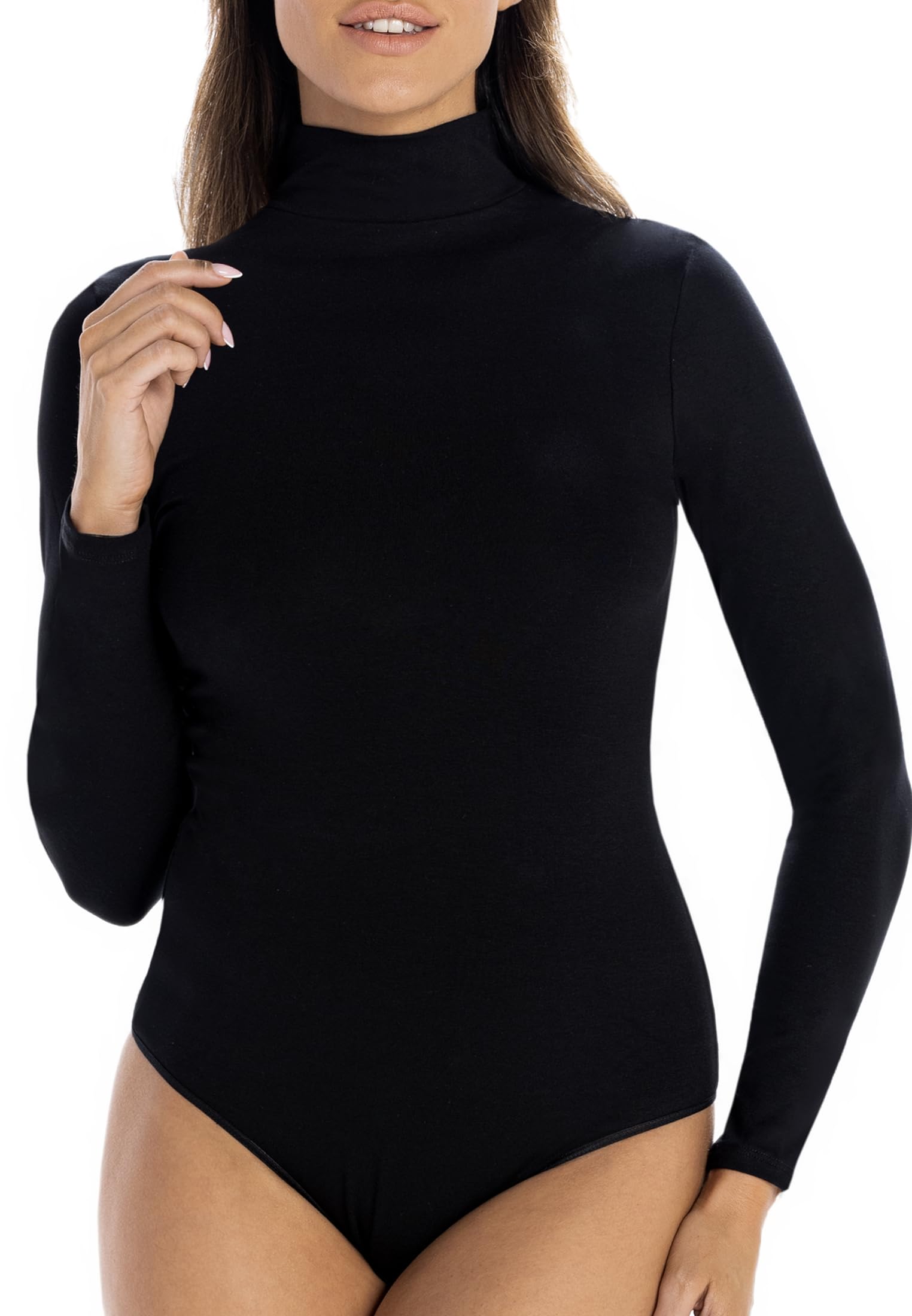 Teyli Body da donna elegante con collo alto, body da donna, a maniche lunghe, in viscosa con aggiunta di fibra di lycra