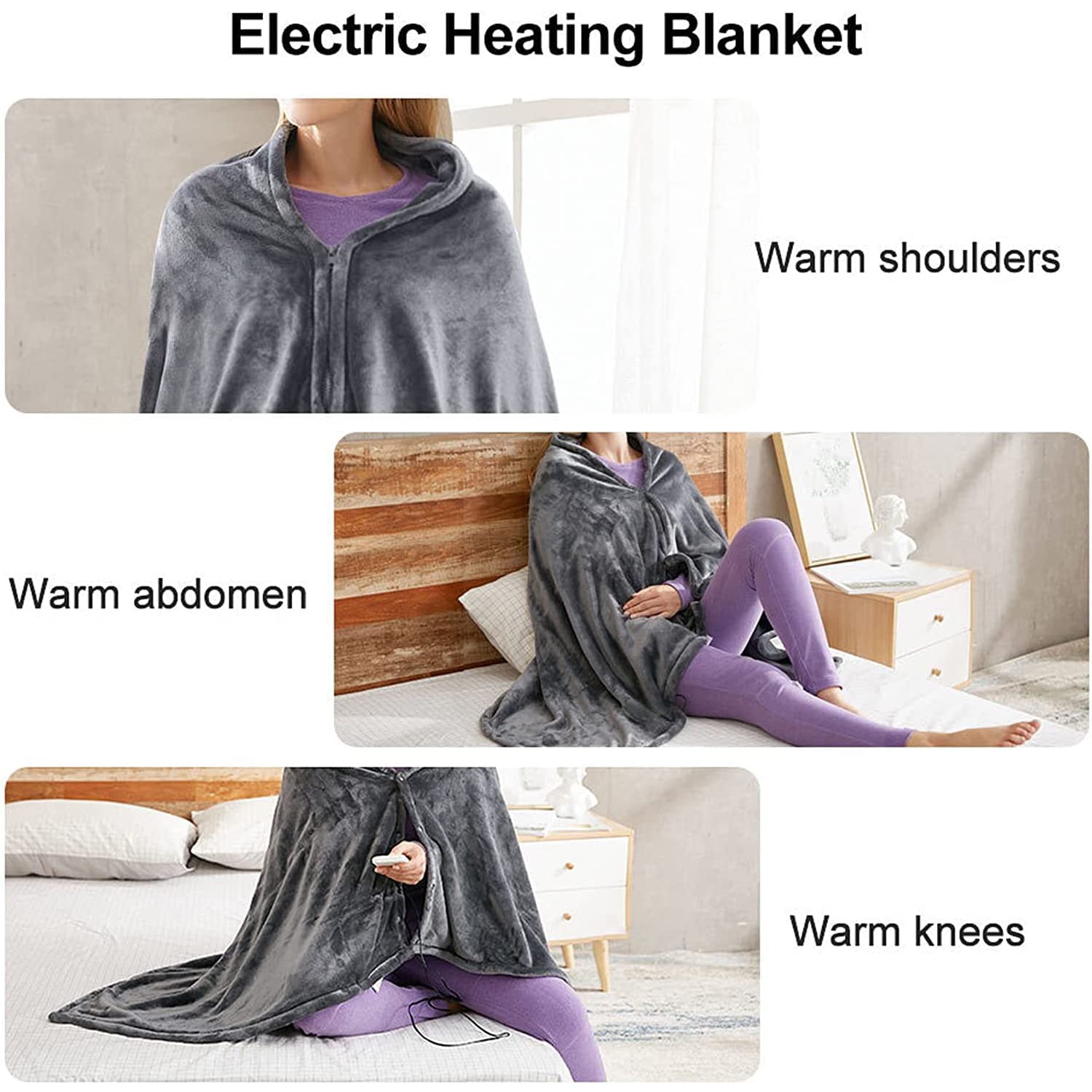 Coperta Elettrica Scialle Avvolgente USB con Bottoni, Coperta Elettrica Singola 150 X 85 Cm, ​​Coperta Termica a Temperatura Regolabile 3 Livelli, Mantello Riscaldato a 8 Aree