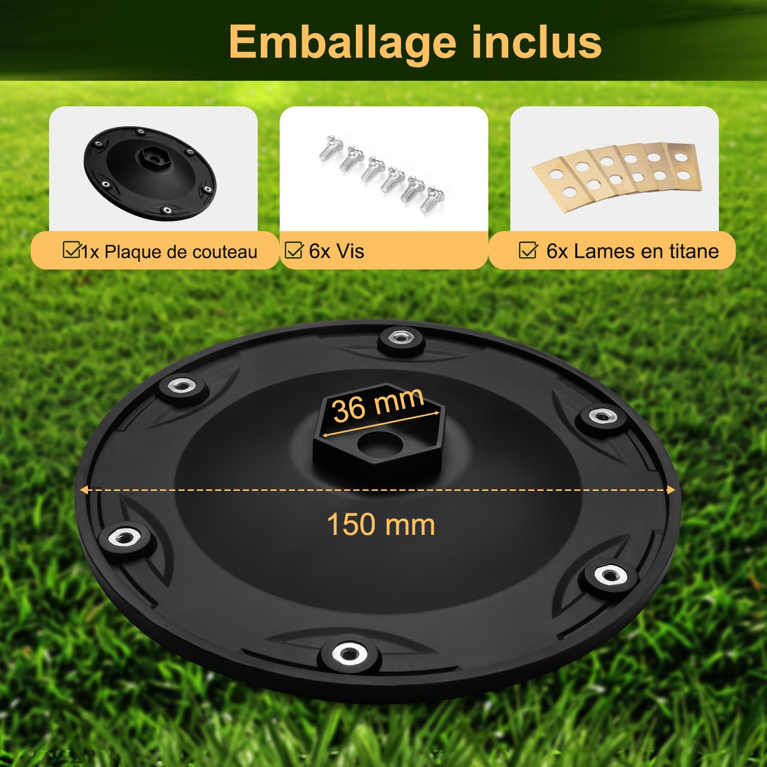 FourShow Disque à lames + 6 lames compatibles avec Worx Landroid S&M (à partir de 2020),Support Hexagonal AS1300