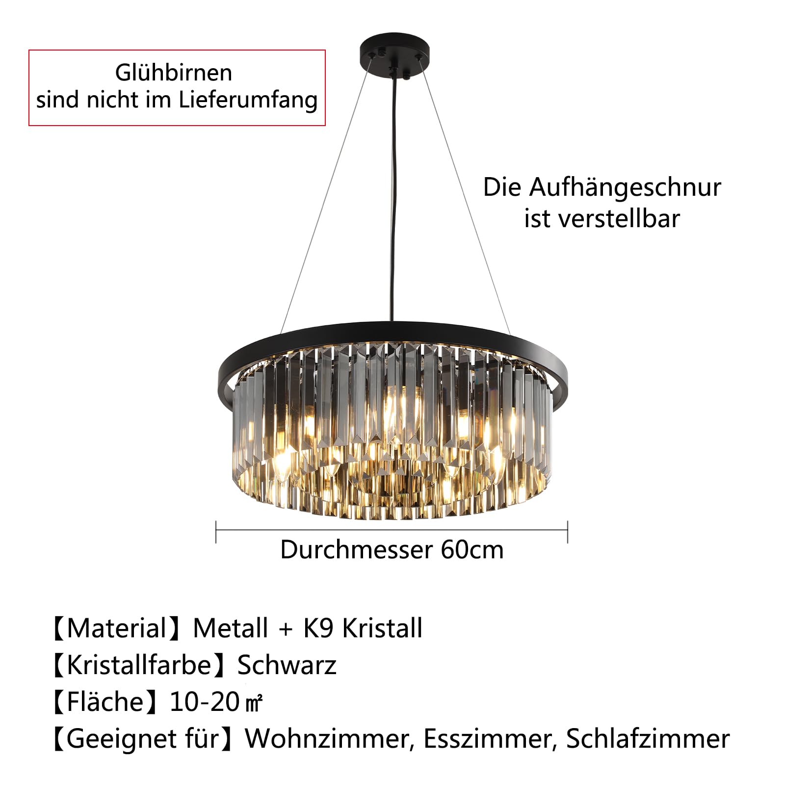 AHXIAOZN Moderne Kristall Kronleuchter,60CM Rund Kristall Hängellampe Lüster,Wohnzimmer Lampe,Moderne Deckenleuchte für Flur Balkon Küche Schlafzimmer Dekorative