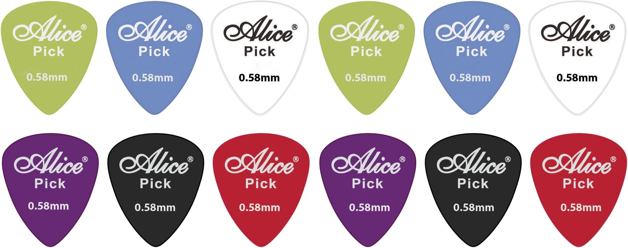 12 Assorted Matte Colour Nylon Guitar Picks (0.58 mm) G027AG