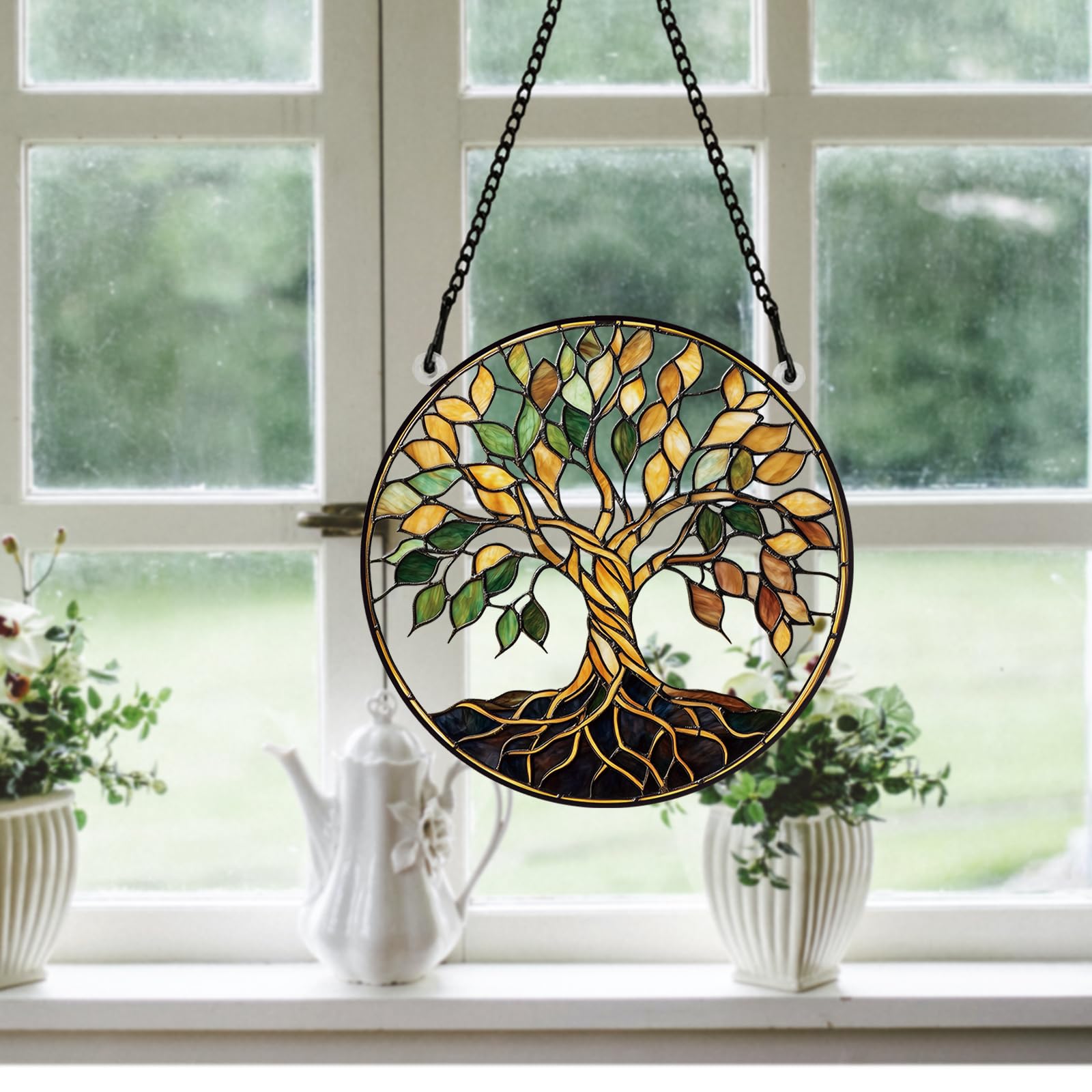 PLIGREAT Tree of Life Stained Glass Suncatchers, Gold Acrylic Sun Catchers for Patio Garden Living Room, Bedroom - Image 3