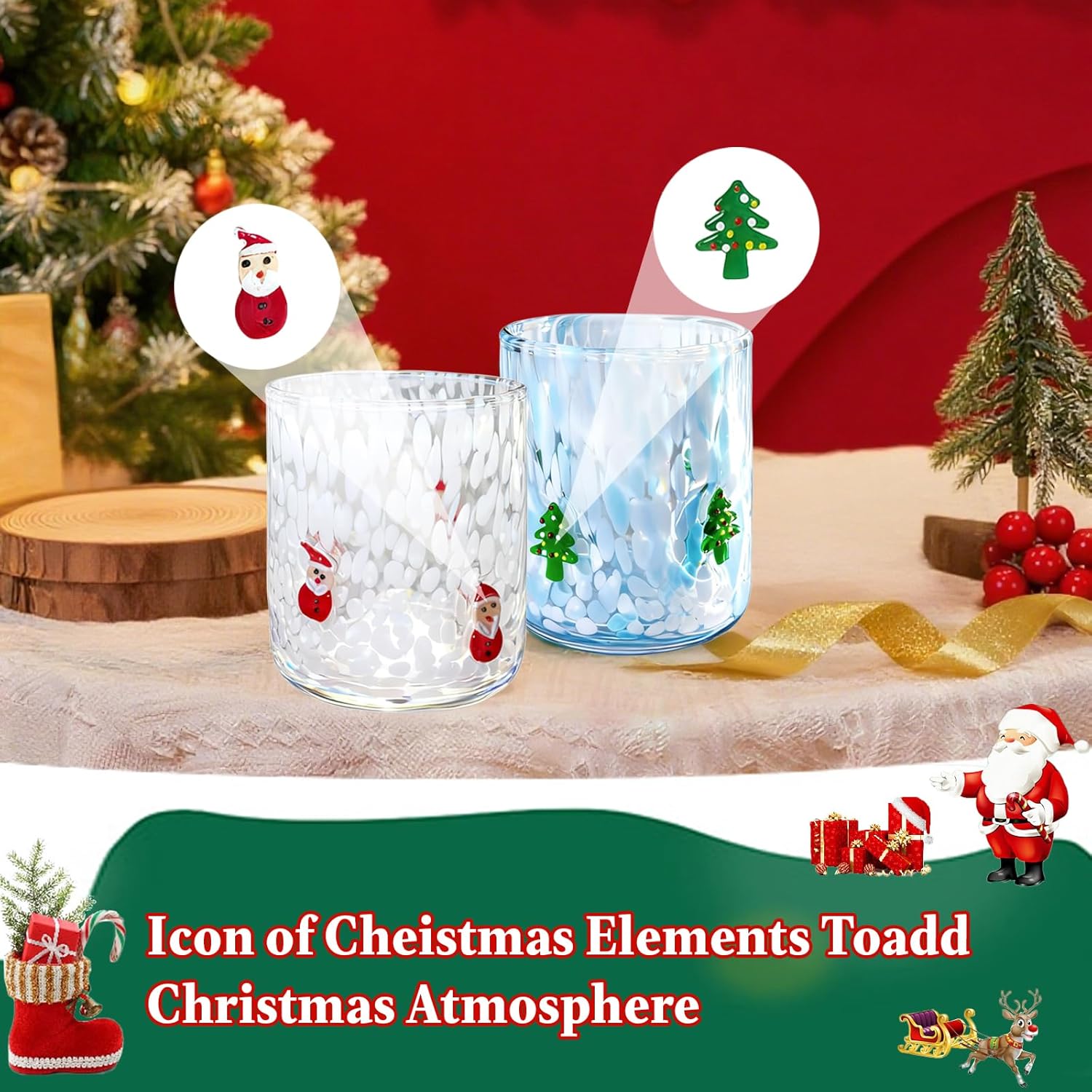 2 Pcs Icon Glass Cups - 14 oz Santa Claus & Christmas Tree Juice Glasses, Hand-blown Glasses for Holiday Gifts Family Parties and Stylish Everyday & Party Glass - Image 6