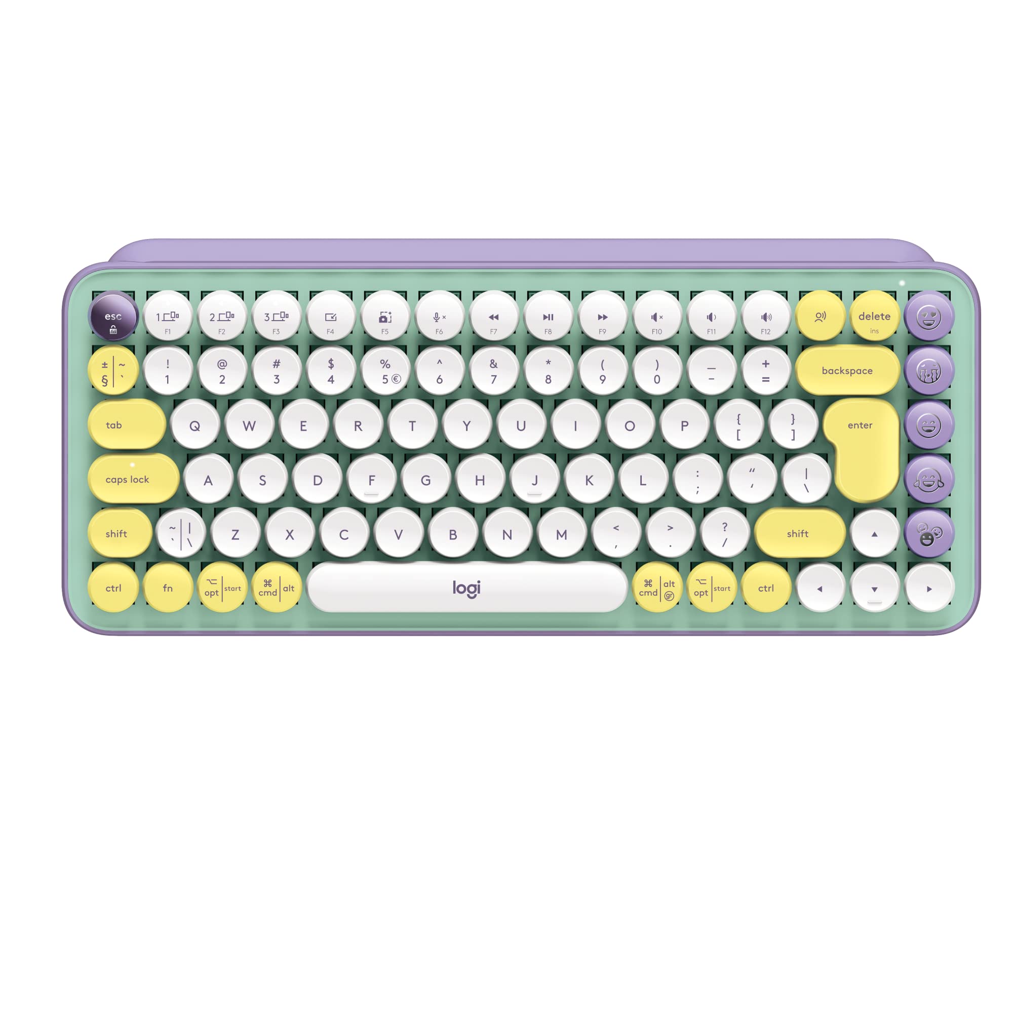 LogitechPOP Keys Mechanical Wireless Keyboard with Customisable Emoji Keys, Durable Compact Design, Bluetooth or USB Connectivity, Multi-Device, OS Compatible - Daydream