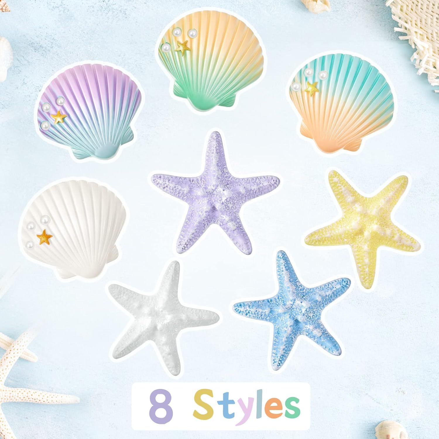 Juexica 8 Pieces Starfish Shell Hair Clip Beach Halloween Mermaid Costume Accessories Resin Seashell Seastar Hair Clip Christmas Gifts for Women - Image 3