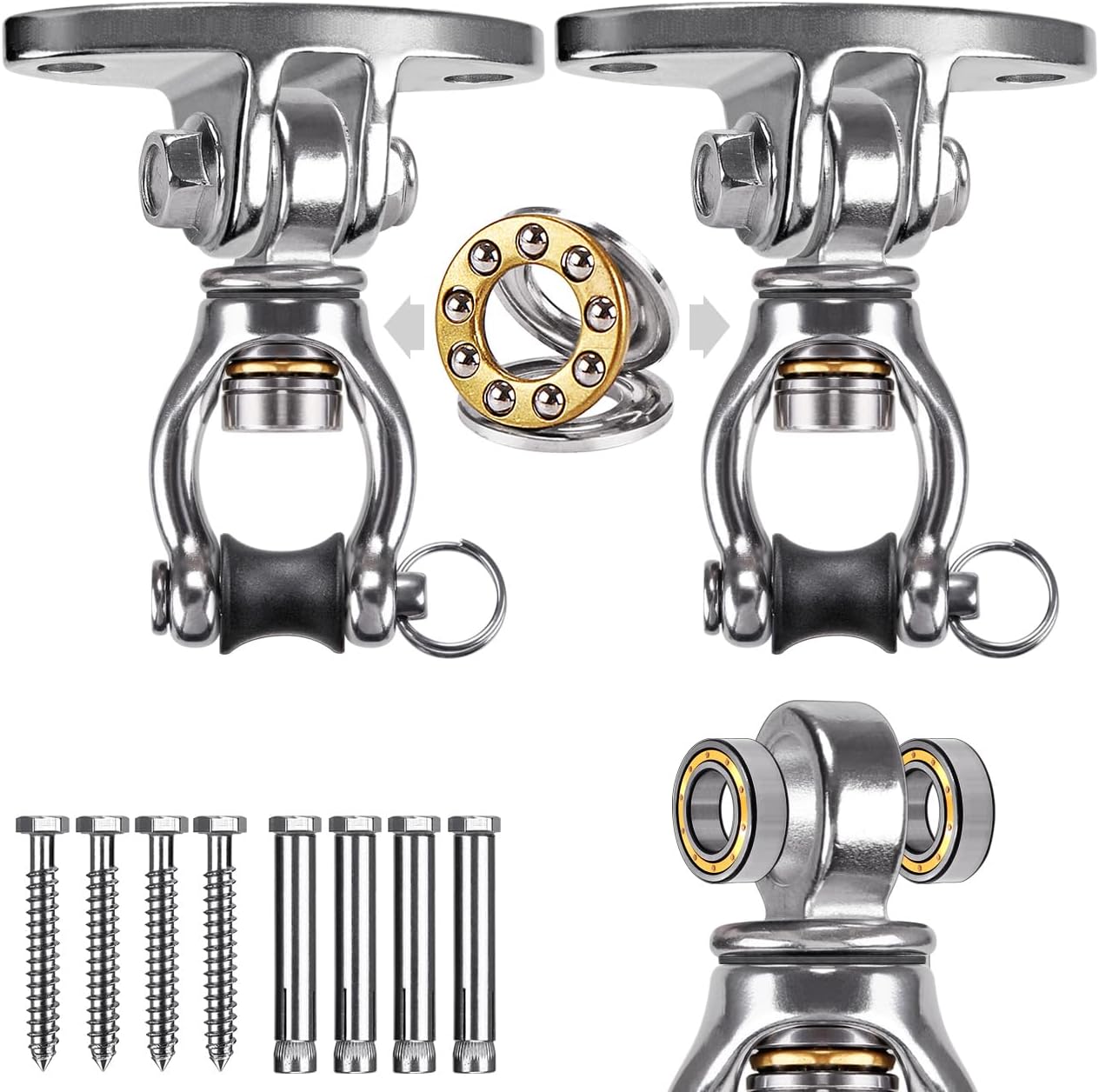 SELEWARE Swivel Swing Hanger Stainless Steel Swing Hook Heavy Duty Ceiling Swing Mount for Porch Swing Hammock Chair Heavy Bag Yoga Silk Tire Swing Set Indoor Swing Olympic Rings 2 Pack