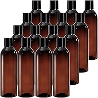 Bekith 16 Pack 8oz Amber BPA-Free Plastic Bottles with Flip Disc Caps - Refillable Travel Containers for Shampoo, Lotion, Soap