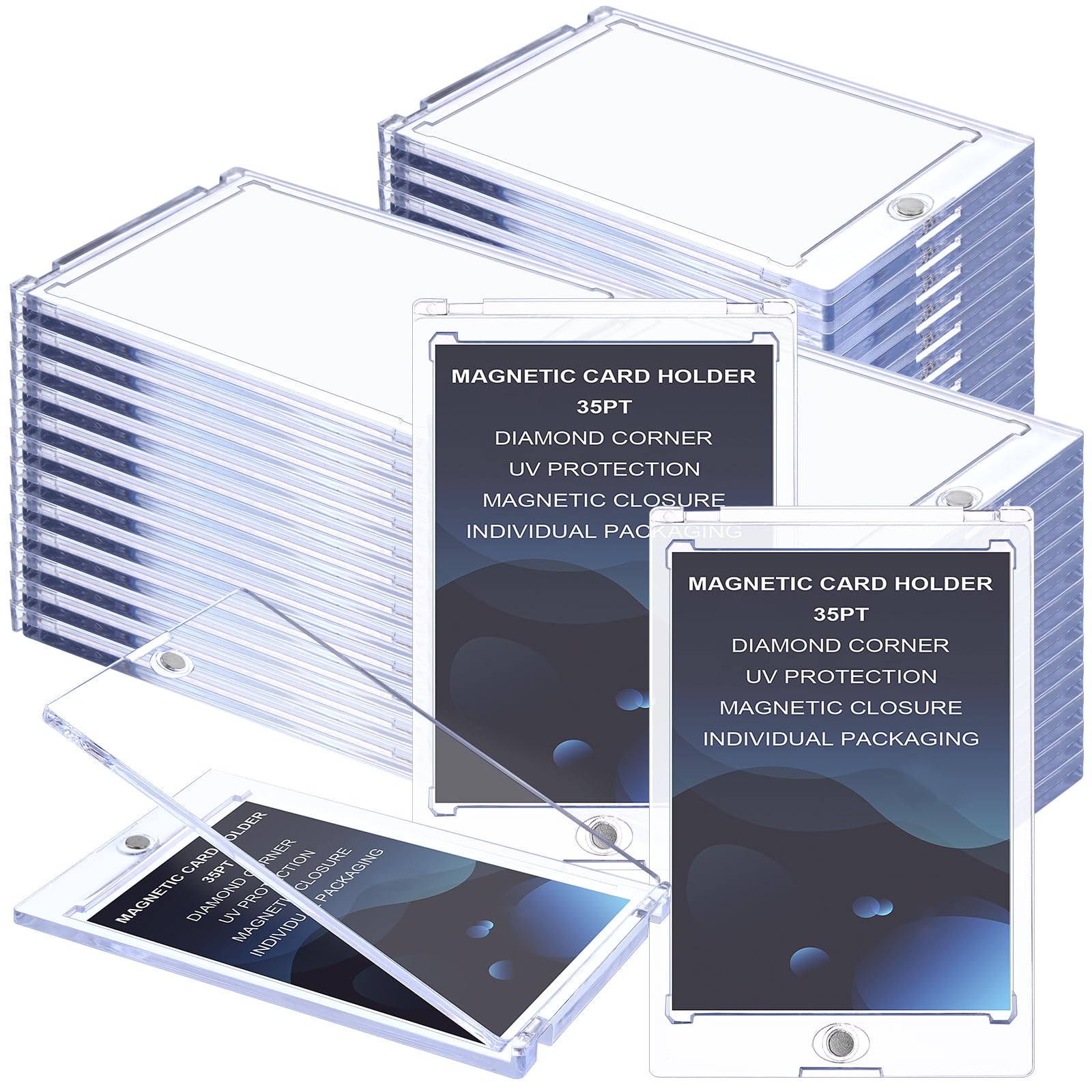 50PCS Magnetic Card Holders 35PT Acrylic Trading Card Protector Clear Card Sleeves Magnetic Card Display Holder Game Card Storage Case for Basketball Football Sports Game Trading Cards