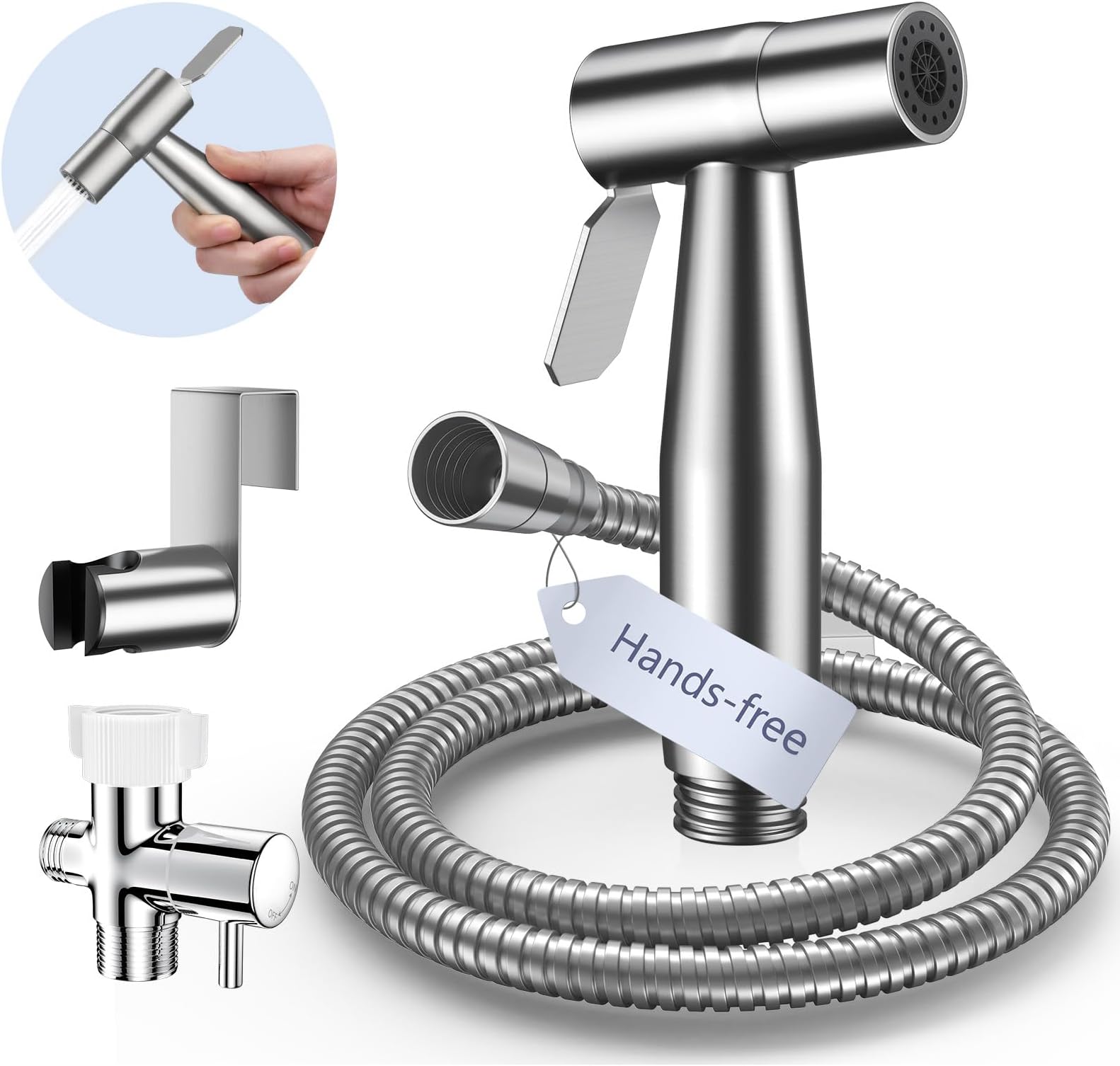 Hands-Free Handheld Bidet Sprayer for Toilet, Muslim Shower Dual Control Mode Spray, Toilet Sprayer with Bidet Hose, Adjustable Bidets Attachment for Toilet for Feminine Wash