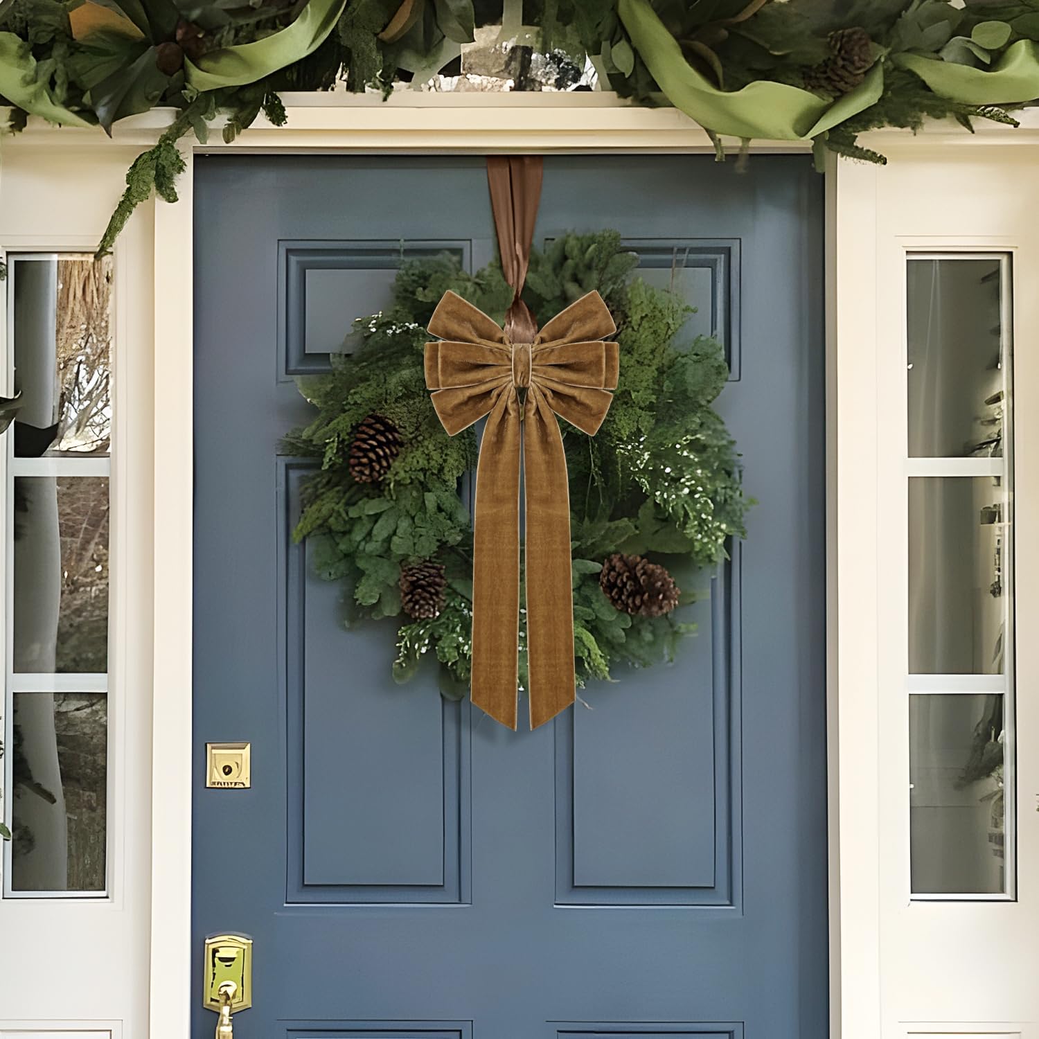 Velvet Bows for Christmas Tree Decoration, 6.5 x 14 Inch, Holiday Ornaments, Gift Wrapping, Wreath, Garland, Staircase, Swag, Fireplace Decor (4 Pieces, Brown) - Image 6