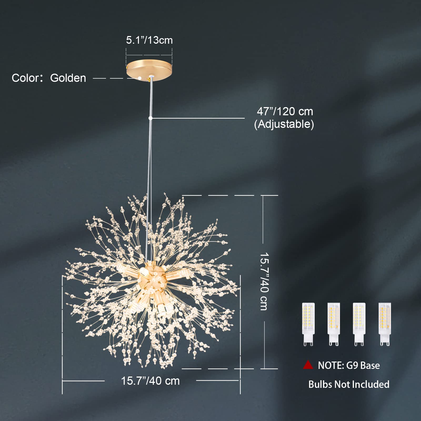 SineRise Modern Crystal Chandeliers Firework, Crystal Light Fixture, Dandelion Chandelier (8-Light, Gold) for Foyer Hallway Entryway Kitchen Bedroom