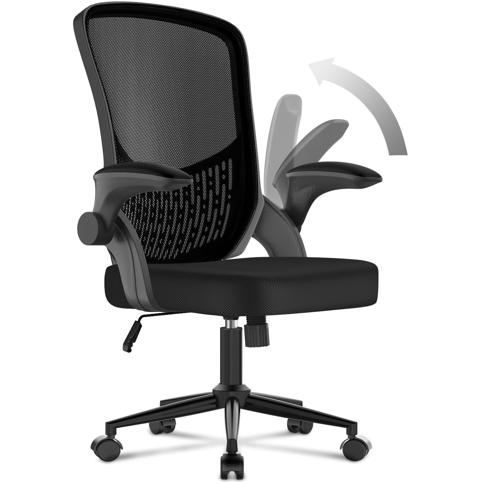 naspaluro Ergonomischer Bürostuhl, Schreibtischstuhl mit 90° Klappbaren Armlehnen, Einzigartige Lendenwirbelstütze, Atmungsaktive Mesh-Polsterung für das Heimbüro, Studie, Schwarz