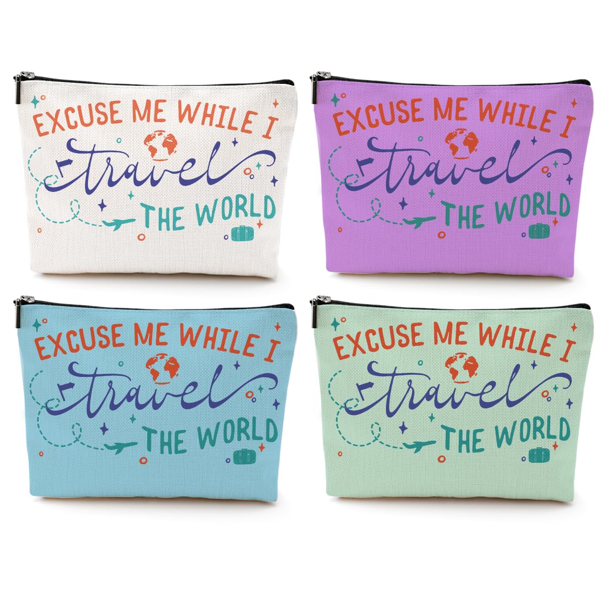 4 pcs Funny Travel Gifts for Women Makeup Bag Travel Essentials Cosmetic Bag Traveling Toiletry Bags Flight Vacation