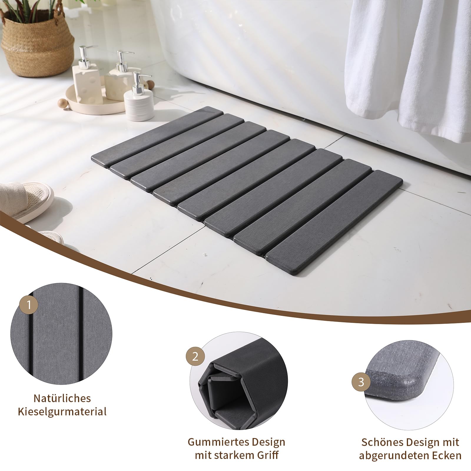 Eralove Tappeto da bagno in diatomite pieghevole, 60 x 39 cm