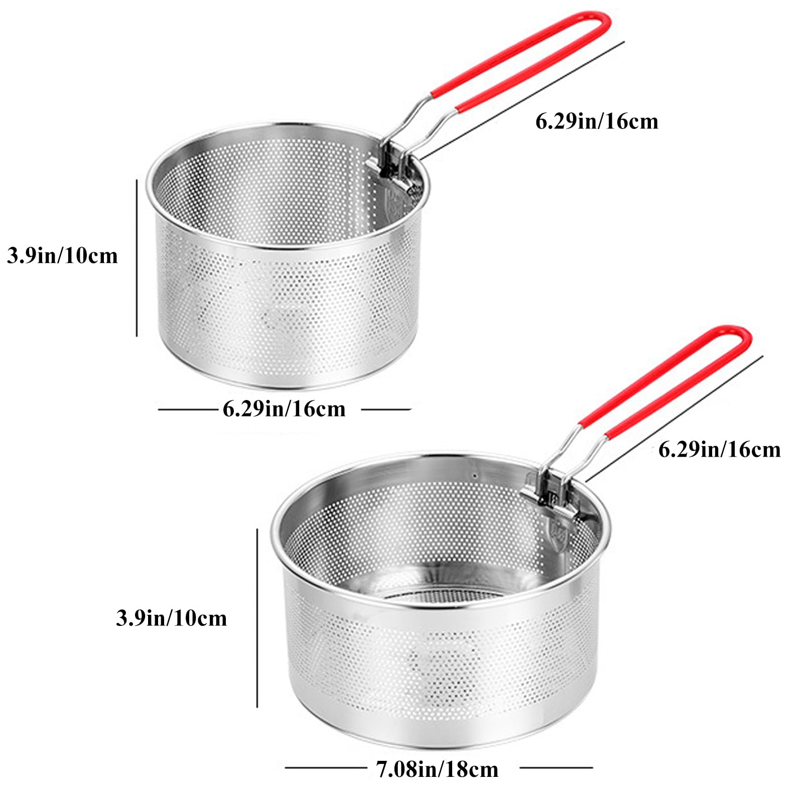 Pasta Strainer Set of 2, Stainless Steel Noodle Strainer with Removable Handle Metal Pasta Basket Deep Fryer Basket - Image 2