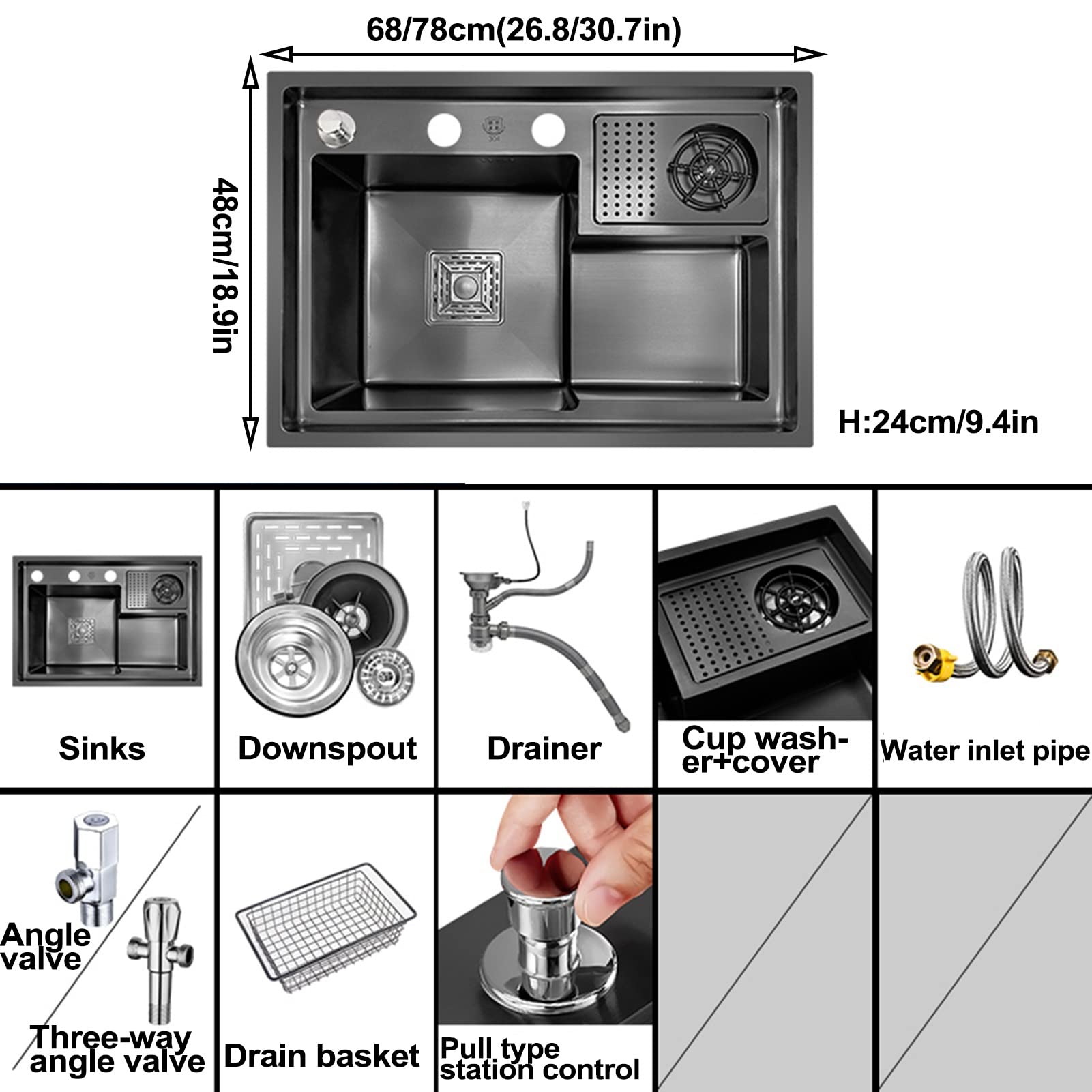 Cucina a Una Vasca lavabicchieri, lavabicchieri da banco in Acciaio Inox, lavabicchieri, lavabicchieri, lavabicchieri per Hotel, Bar, ristoranti (Colore: Nero-B, dimens