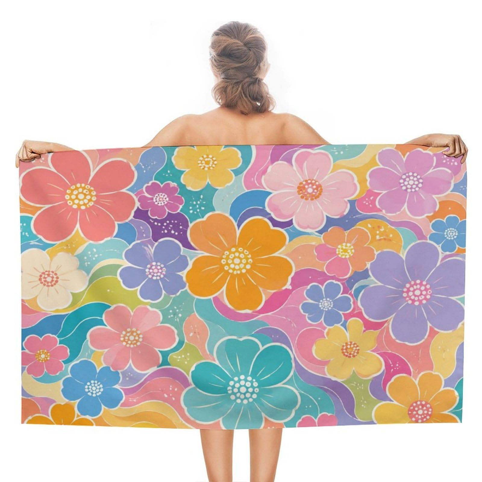 Anceky Colorful Floral Oversized Beach Towel Quick Dry Sand Free Microfiber Travel Towel Lightweight Multi Purpose Beach Blanket Pool Gym Bath Towel 51x31 in