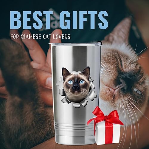Miniatura 6 de Onebttl Regalos de gato siamés, regalos de gato 3D para mamá, papá, vaso aislado de viaje de 20 onzas, perfecto para Navidad, cumpleaños, Acción de