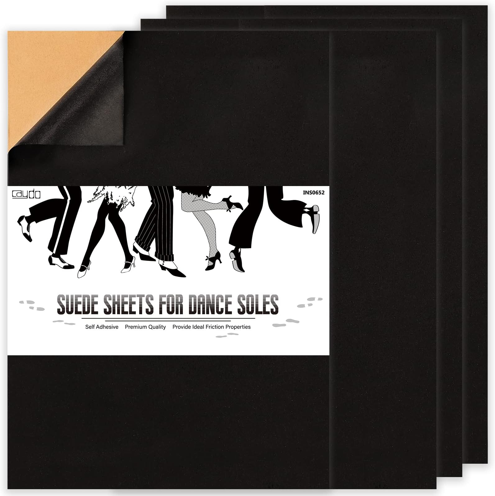 4 Pieces Black Suede Sheets, Self Adhesive Suede Sticky Sheets Backing Non Slip Sole Protector for Dance Shoes, High Heeled Shoes(A4 Size)