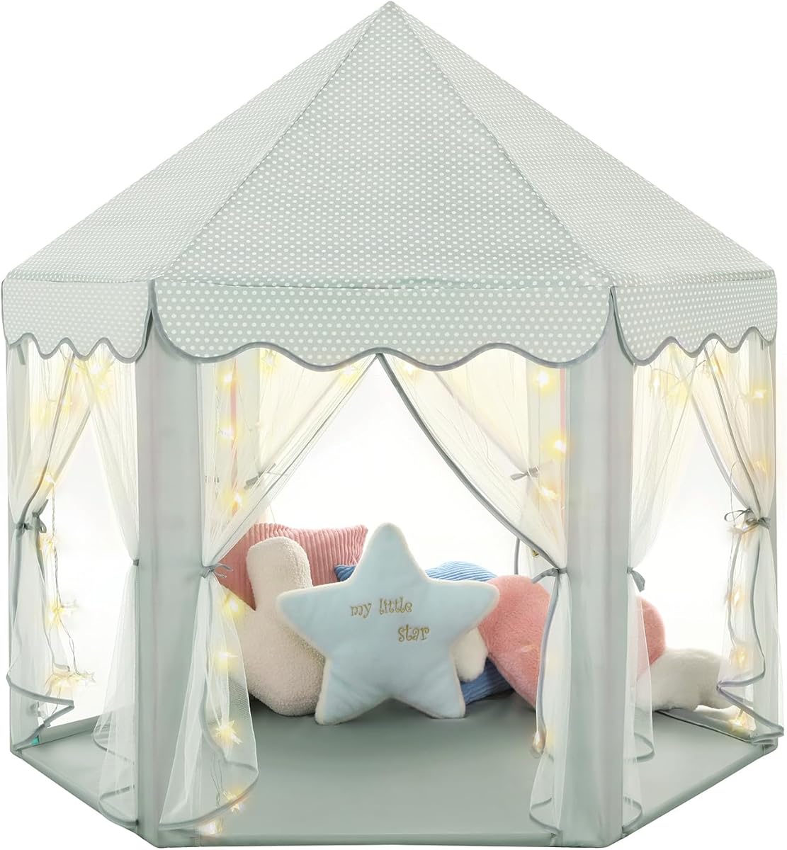 Monobeach Princess Tent Girls Celadon Large Playhouse Kids Castle Play Tent with Star Lights Gift Toy for Children Indoor and Outdoor Games, 55'' x 53'' (DxH)