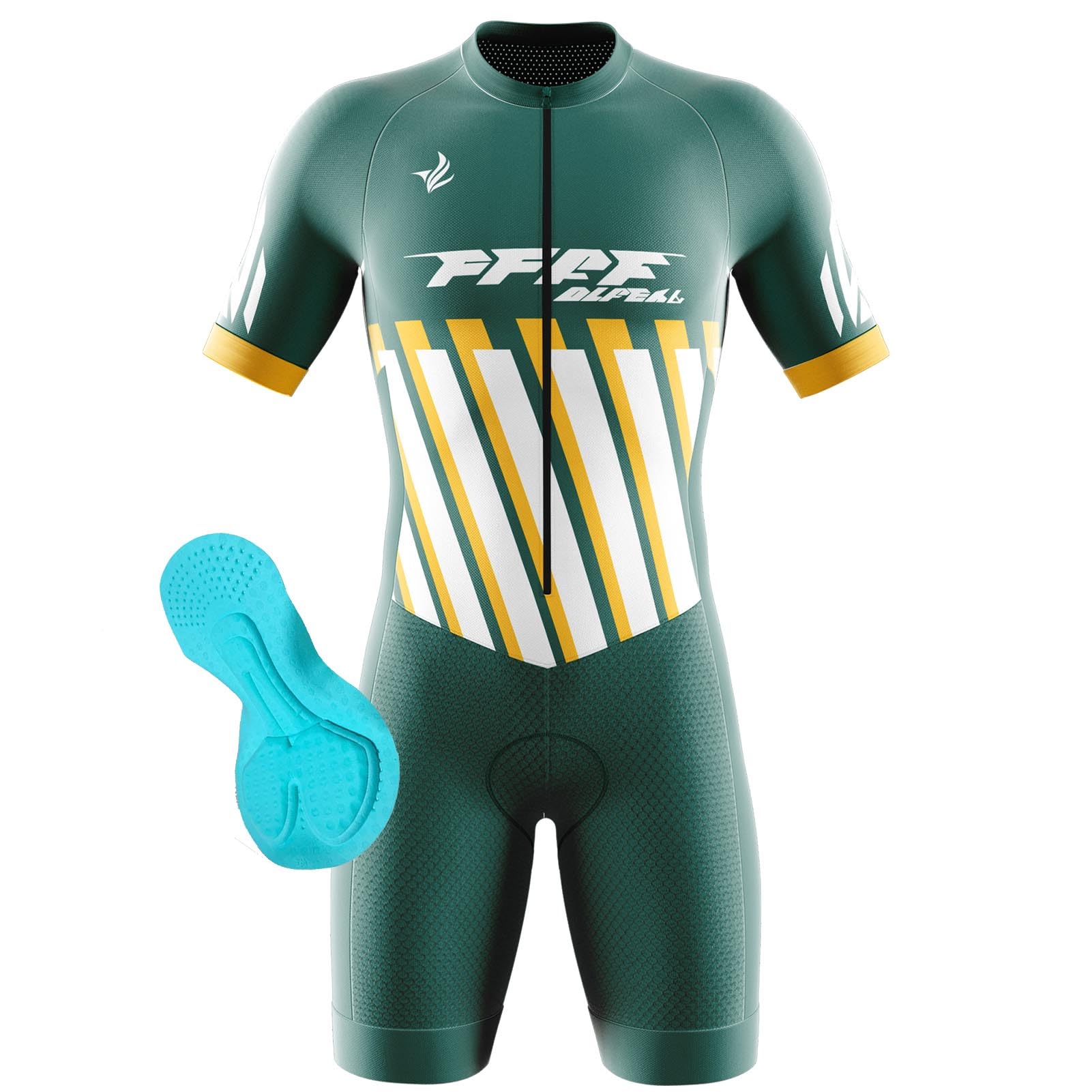 2025 Herren Fahrrad-Skinsuit Triathlon Anzug Herren Herren Radsportanzug gepolstert einteilig Trisuit Bike Top Short Trisuit Einteiler (Q10,L)