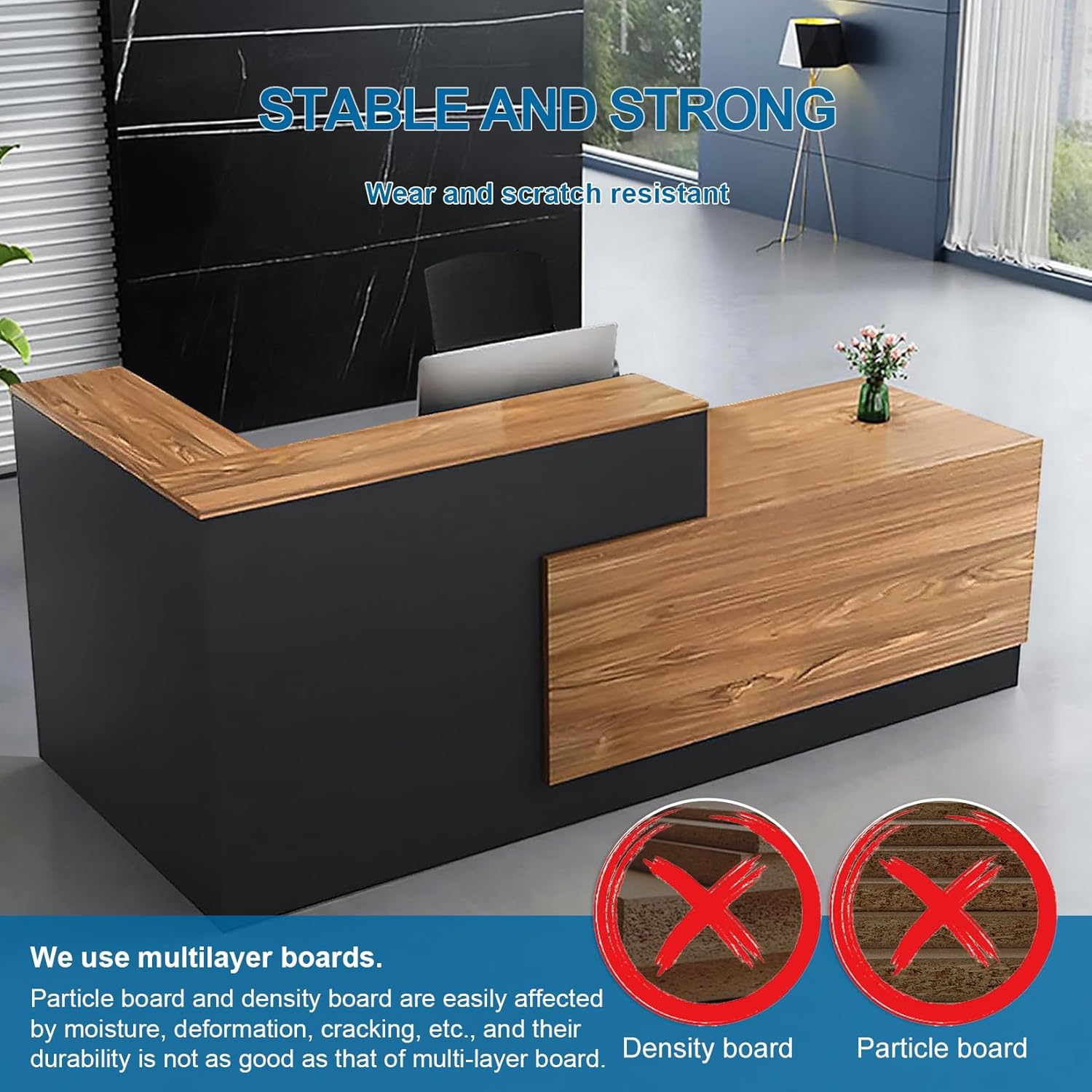 CHARON Front Desk Reception Counter - Modern Reception Counter & Compact Commercial Desk for Office, Beauty Salon, Clothing Store & Convenience Store (A,Left 63in)