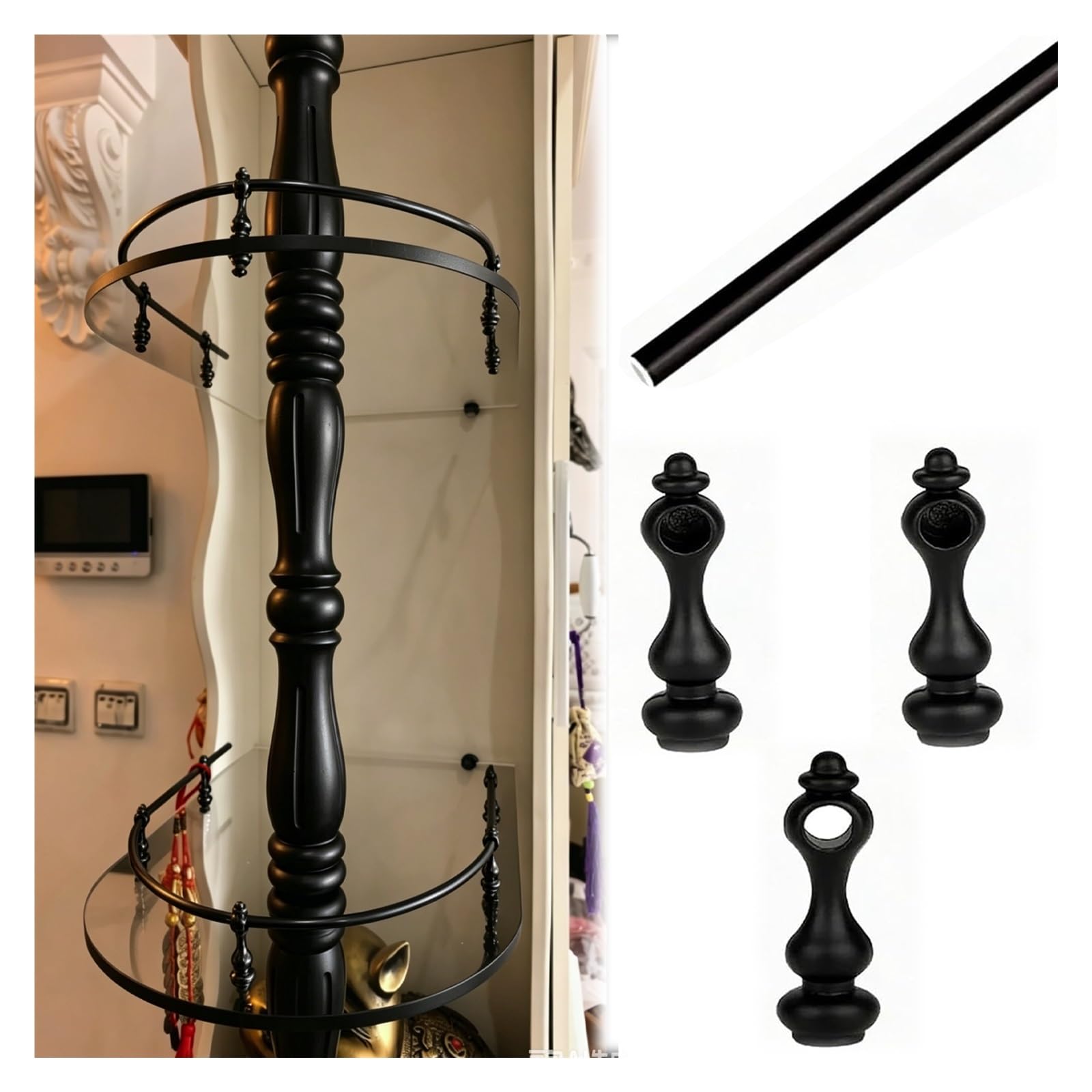 MZZKFC Bendable Cabinet Shelf Railing Aluminum Alloy，DIY Shelf Retainer Bar Mounts to Wood Boards Cabinetry，Gold Sliver Black Curved Shelf Fence for Bathroom(Black,20in/51cm)