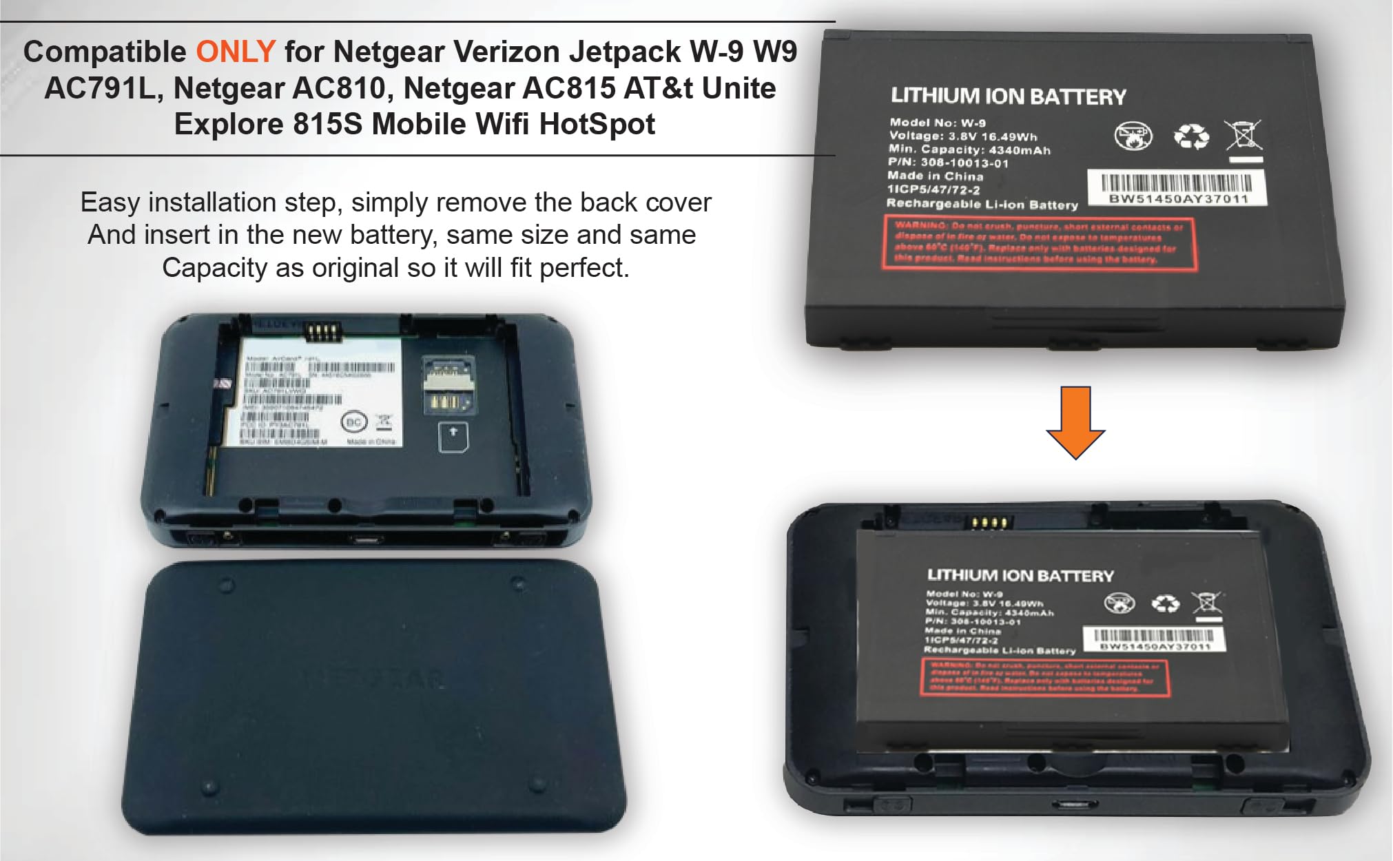 W-9 Replacement Battery For Netgear Unite Explore / AirCard 815S / Jetpack Hotspots 2 thumbnail image